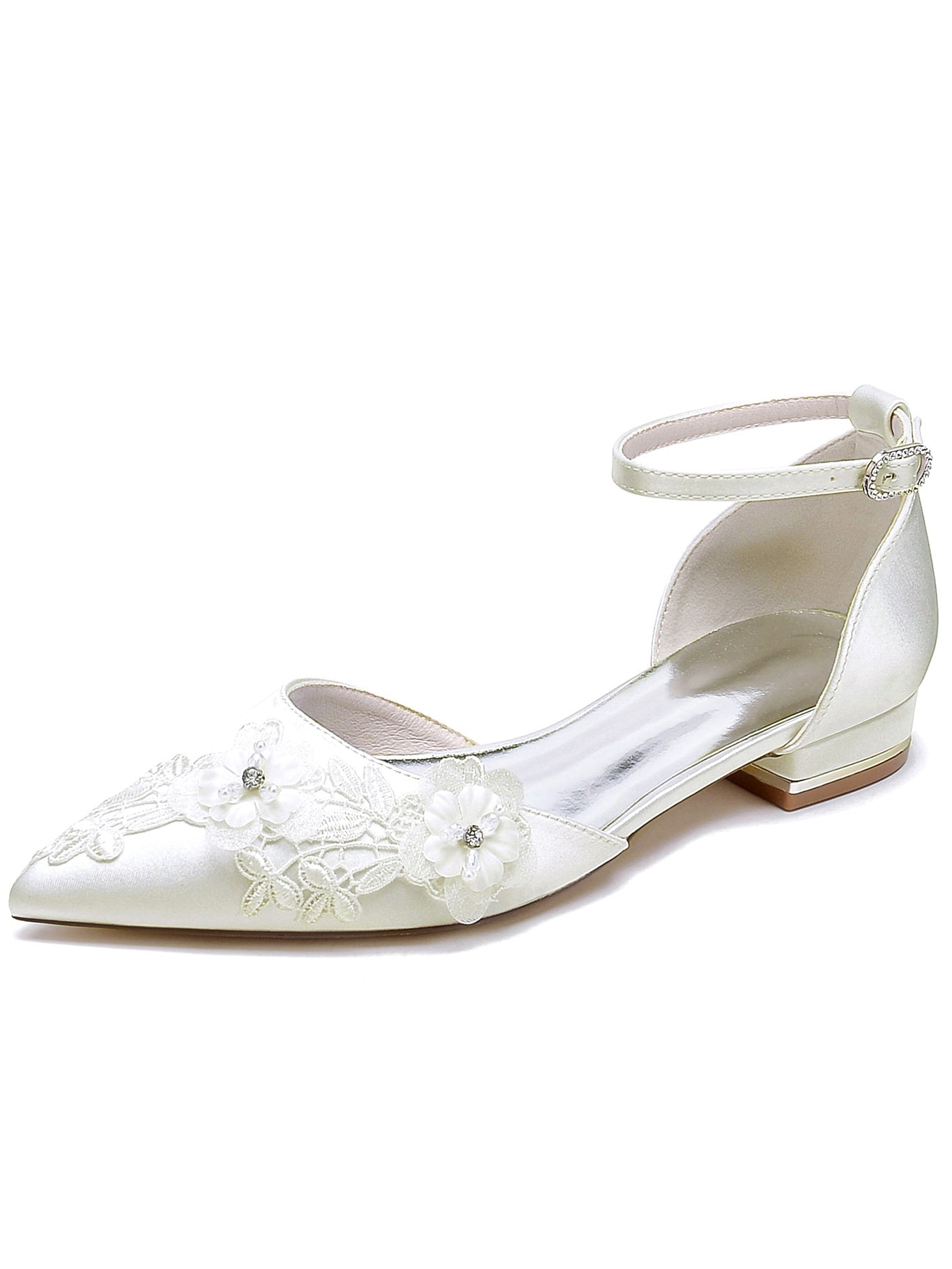 Bridesmaid Lace Flat Heel Wedding Shoes for Women with Pointed Toe