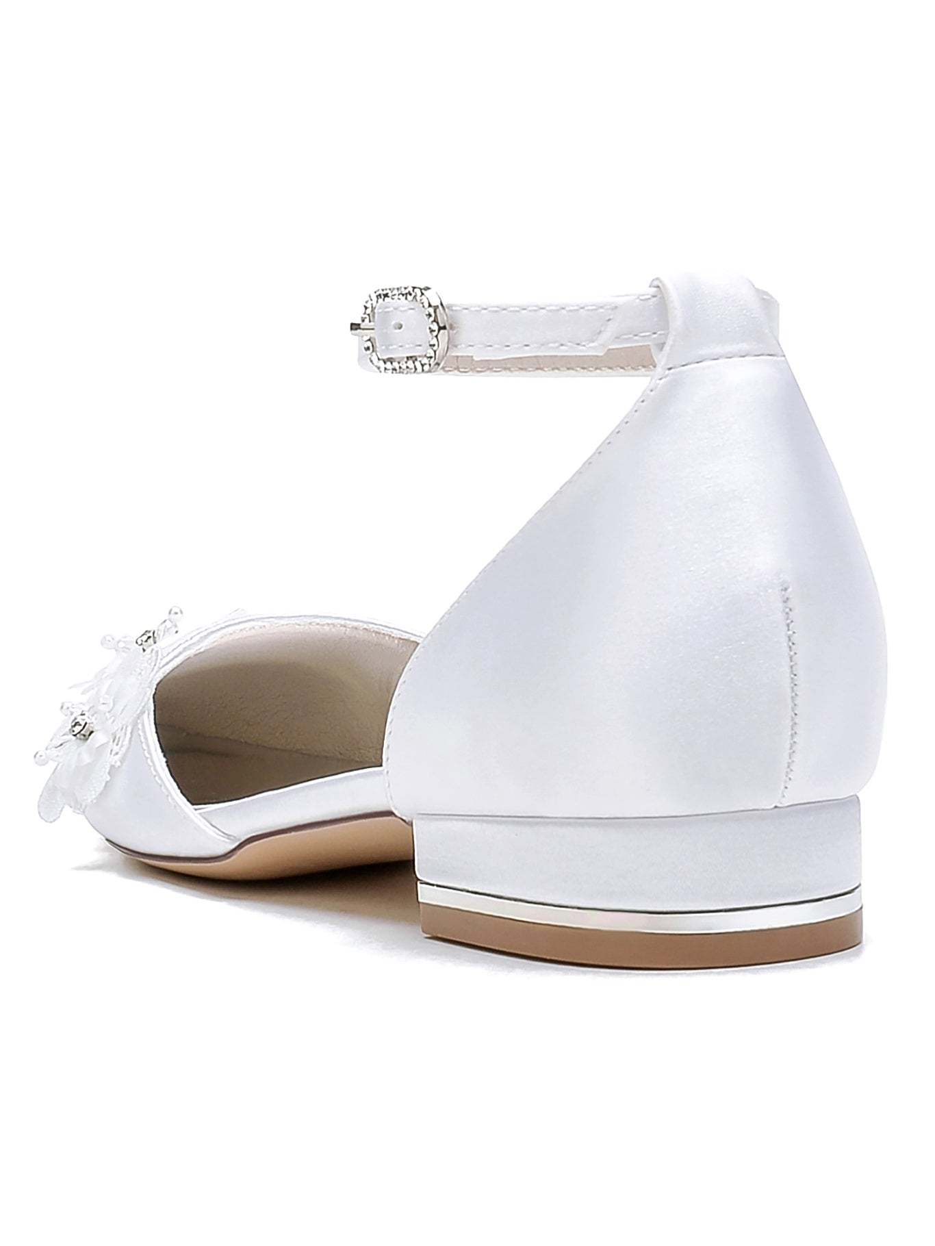 Bridesmaid Lace Flat Heel Wedding Shoes for Women with Pointed Toe