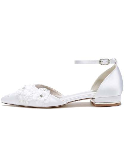 Bridesmaid Lace Flat Heel Wedding Shoes for Women with Pointed Toe