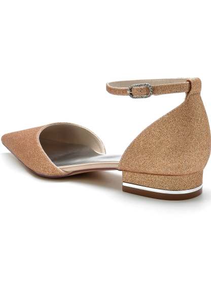 Bridesmaid Shoes for Women with Rhinestones Low Heel and Pointed Toe