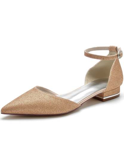 Bridesmaid Shoes for Women with Rhinestones Low Heel and Pointed Toe