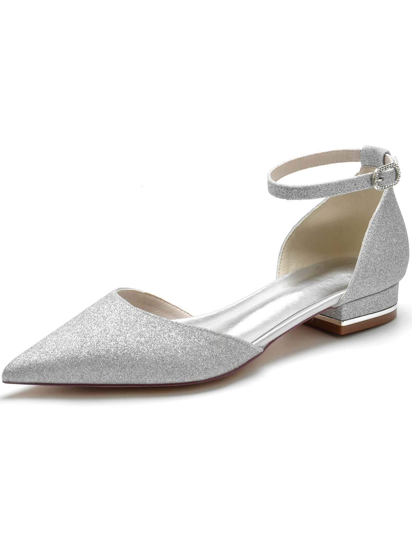 Bridesmaid Shoes for Women with Rhinestones Low Heel and Pointed Toe