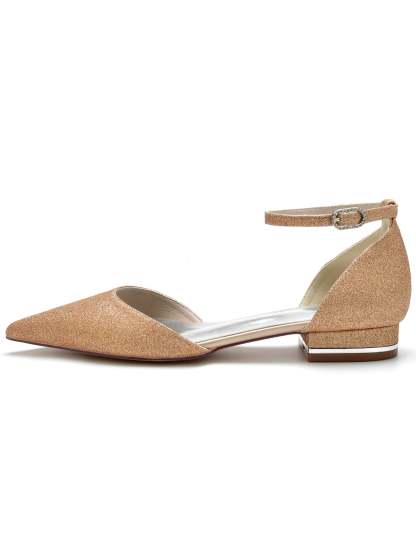 Bridesmaid Shoes for Women with Rhinestones Low Heel and Pointed Toe