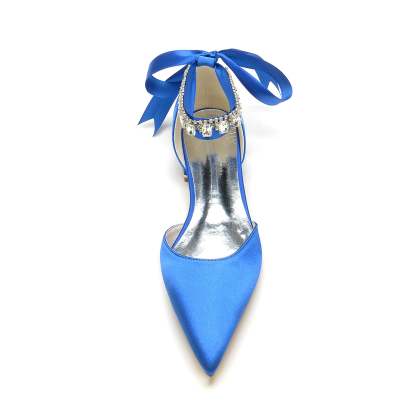 Bridal Shoes for Women with Rhinestone Buckle and Pointed Toe Low Heel