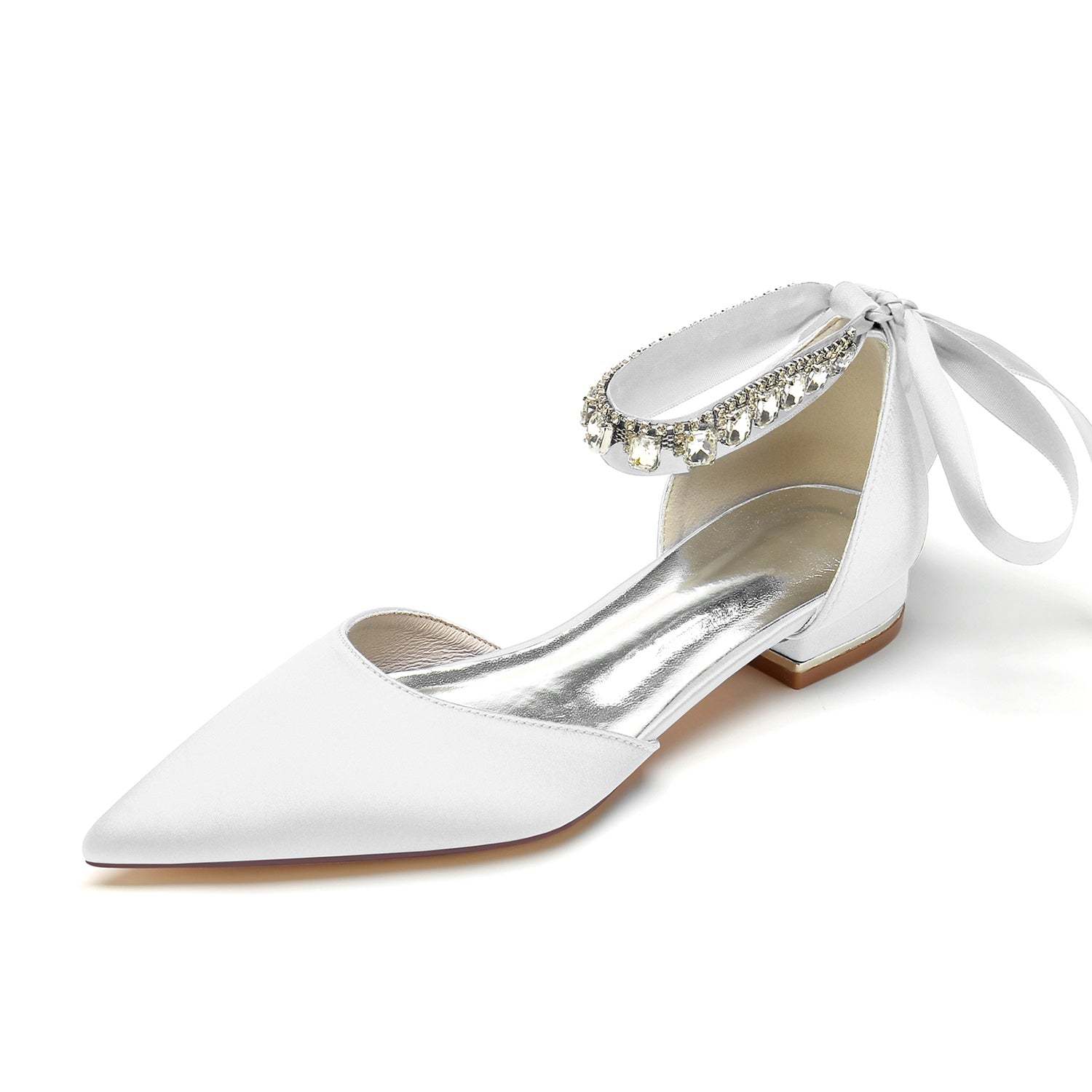 Bridal Shoes for Women with Rhinestone Buckle and Pointed Toe Low Heel