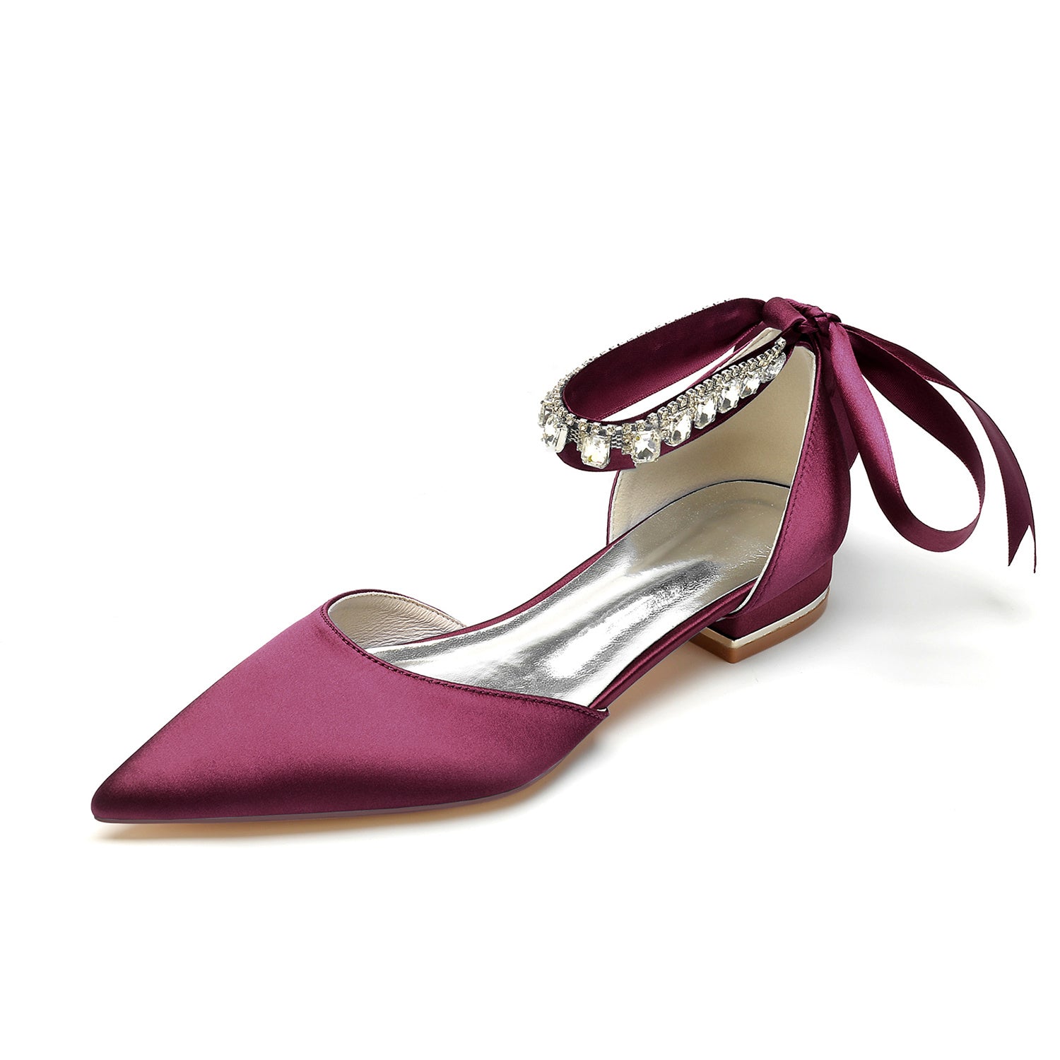 Bridal Shoes for Women with Rhinestone Buckle and Pointed Toe Low Heel