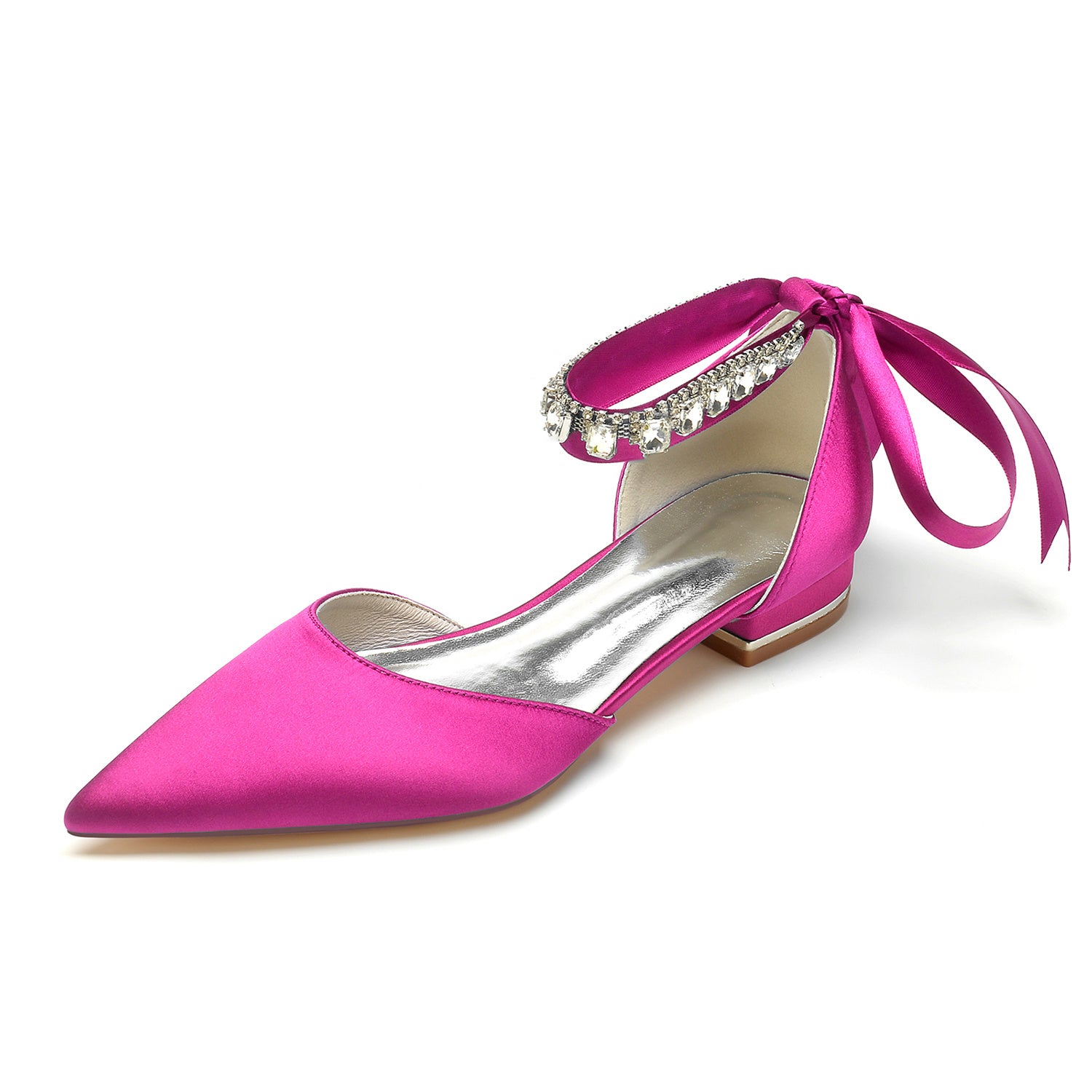 Bridal Shoes for Women with Rhinestone Buckle and Pointed Toe Low Heel