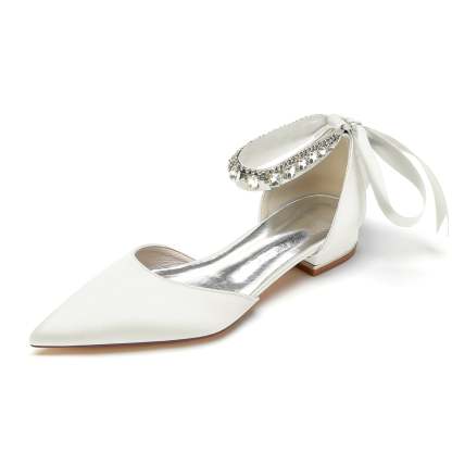 Bridal Shoes for Women with Rhinestone Buckle and Pointed Toe Low Heel