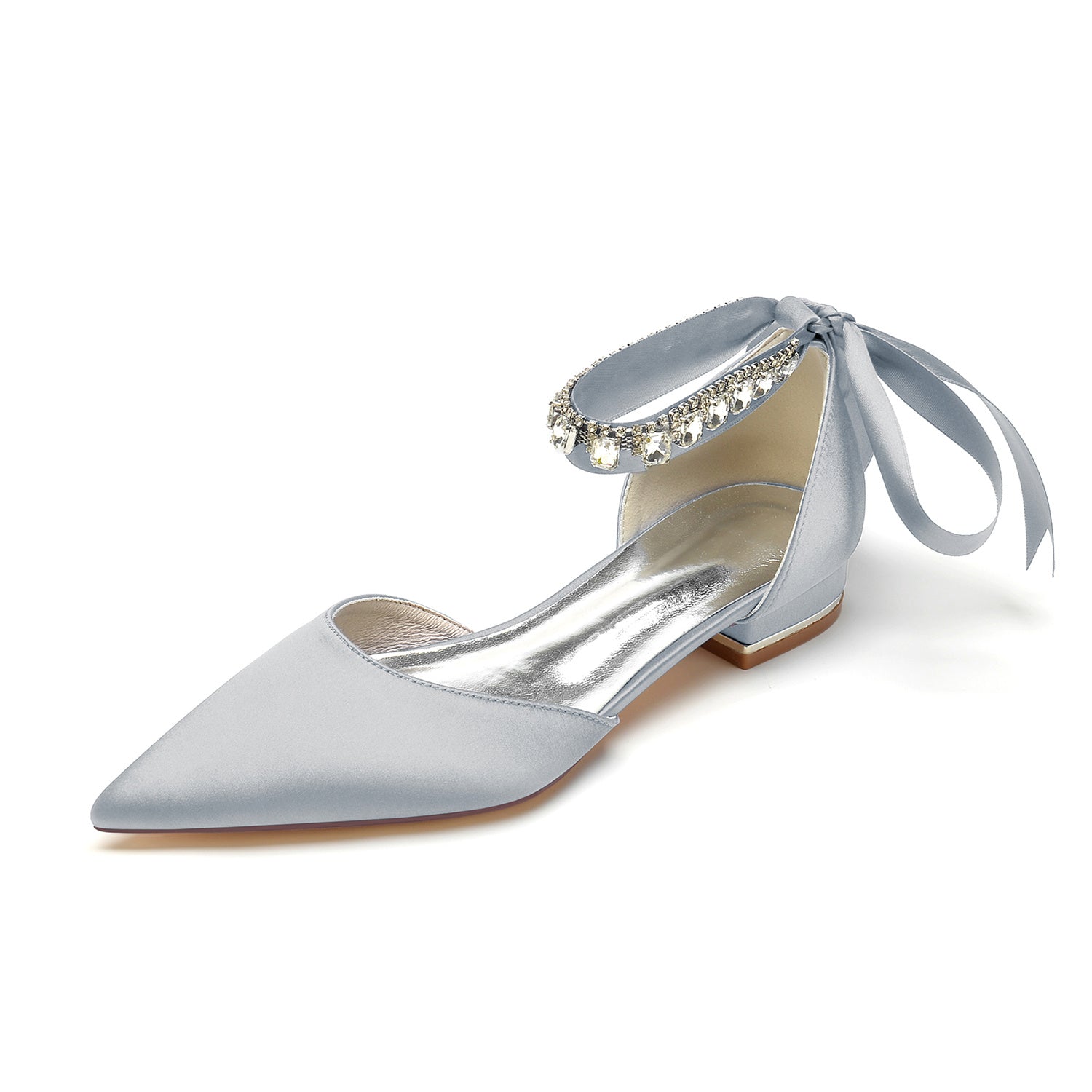 Bridal Shoes for Women with Rhinestone Buckle and Pointed Toe Low Heel