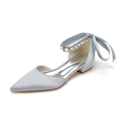 Bridal Shoes for Women with Rhinestone Buckle and Pointed Toe Low Heel