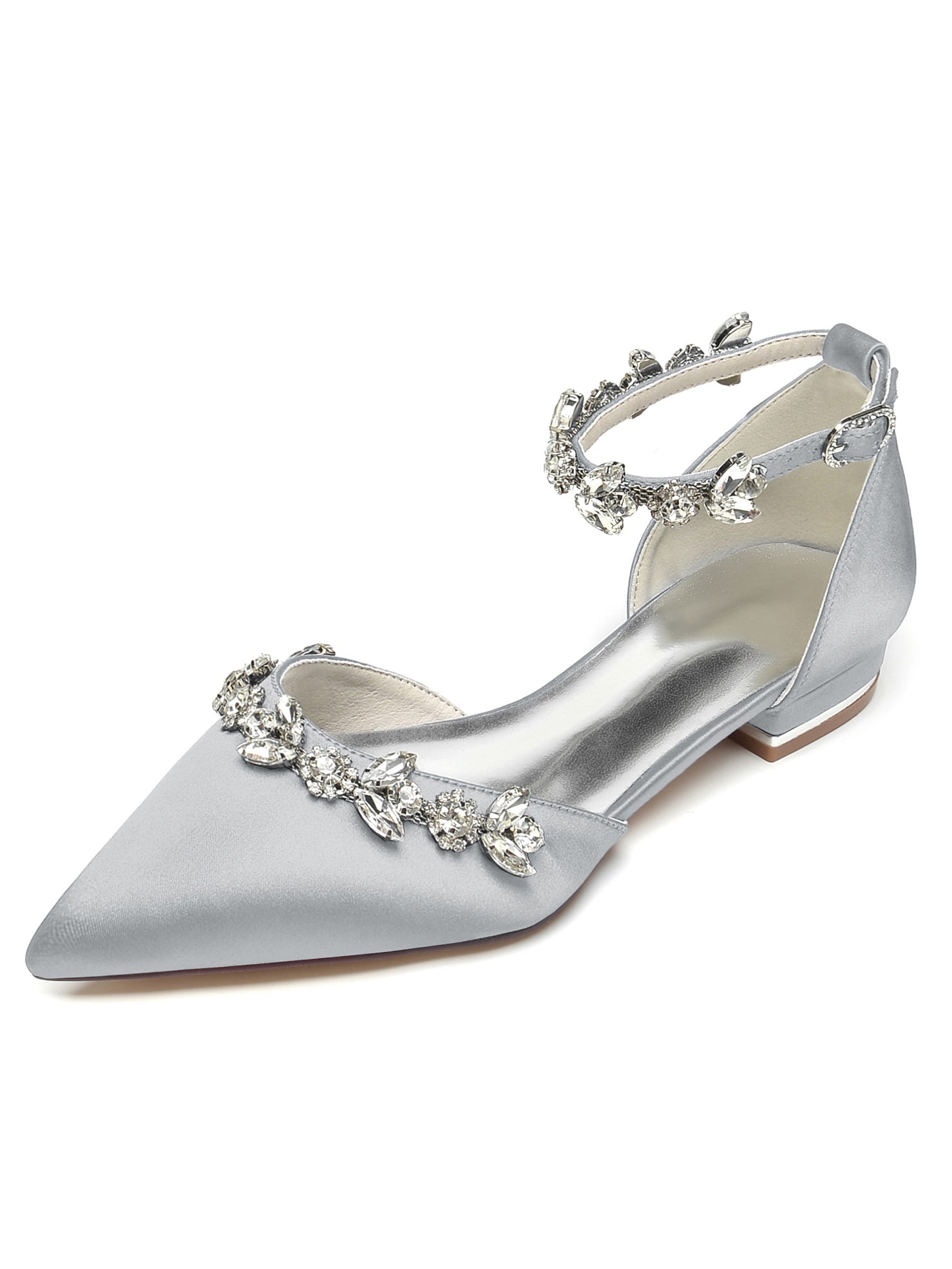 Bridesmaid Shoes for Women with Rhinestones Pointed Toe and Low Heel