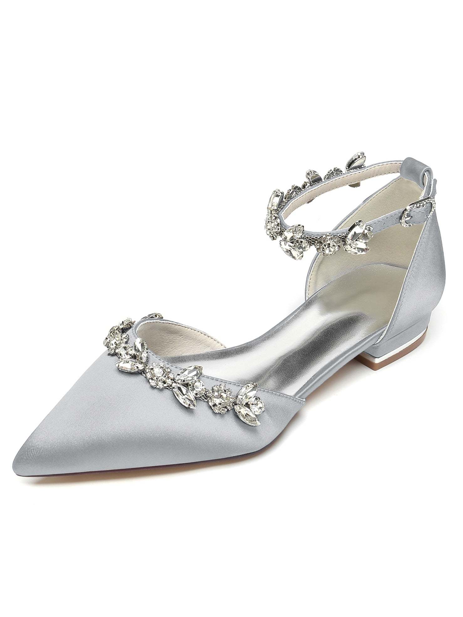 Bridesmaid Shoes for Women with Rhinestones Pointed Toe and Low Heel