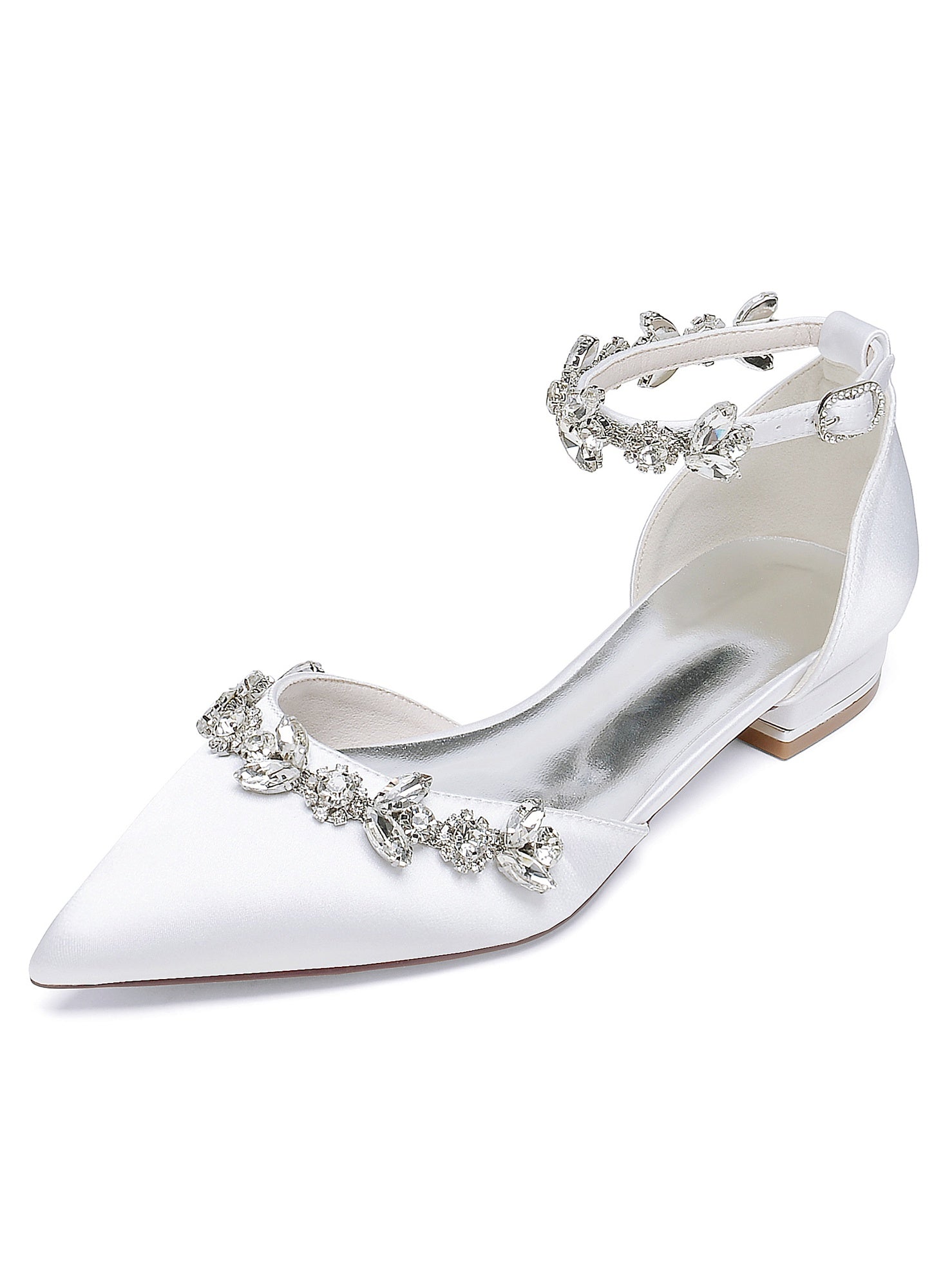 Bridesmaid Shoes for Women with Rhinestones Pointed Toe and Low Heel