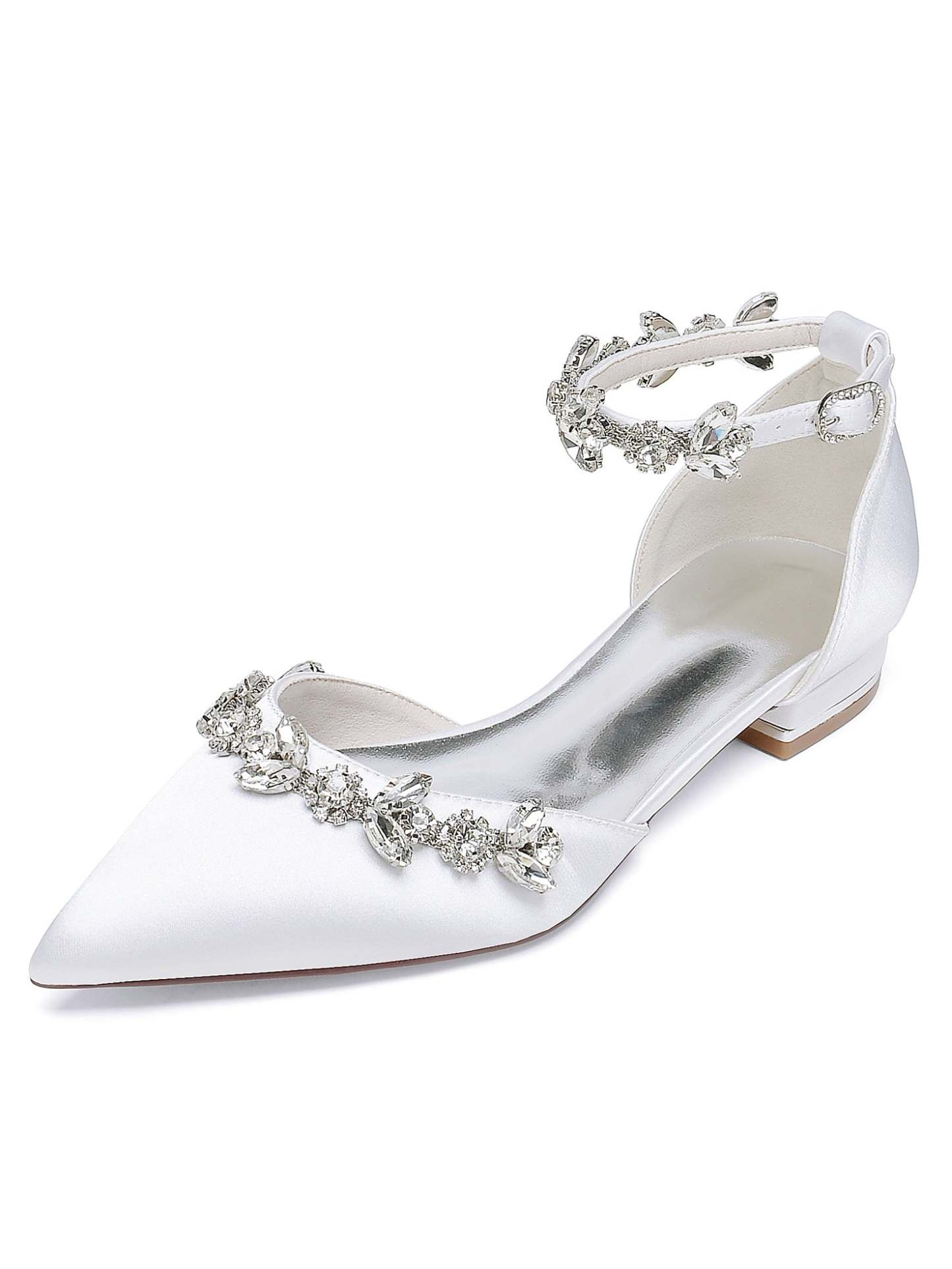Bridesmaid Shoes for Women with Rhinestones Pointed Toe and Low Heel