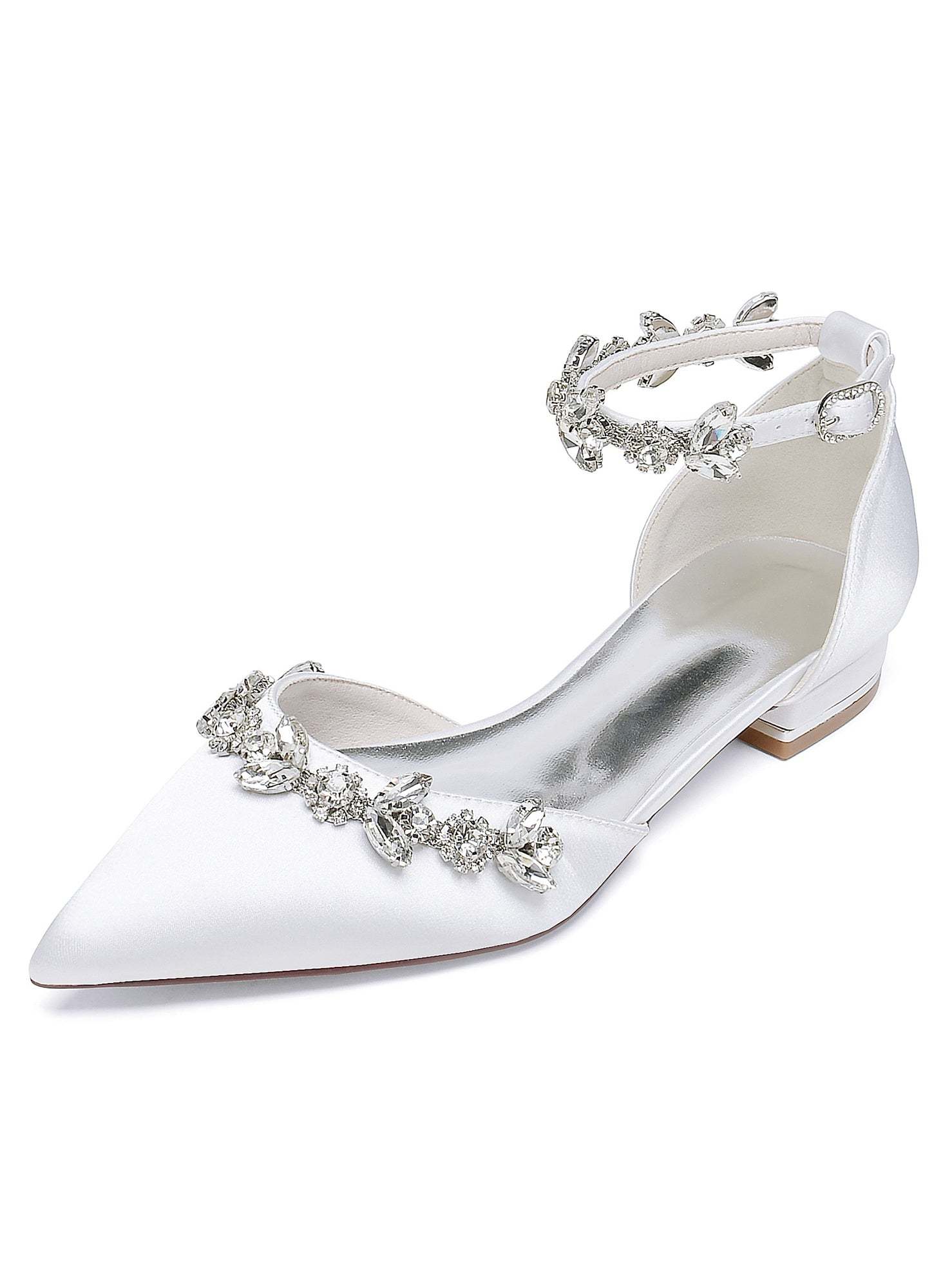 Bridesmaid Shoes for Women with Rhinestones Pointed Toe and Low Heel
