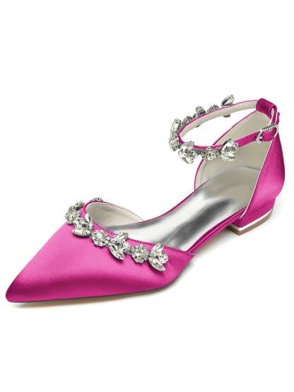 Bridesmaid Shoes for Women with Rhinestones Pointed Toe and Low Heel