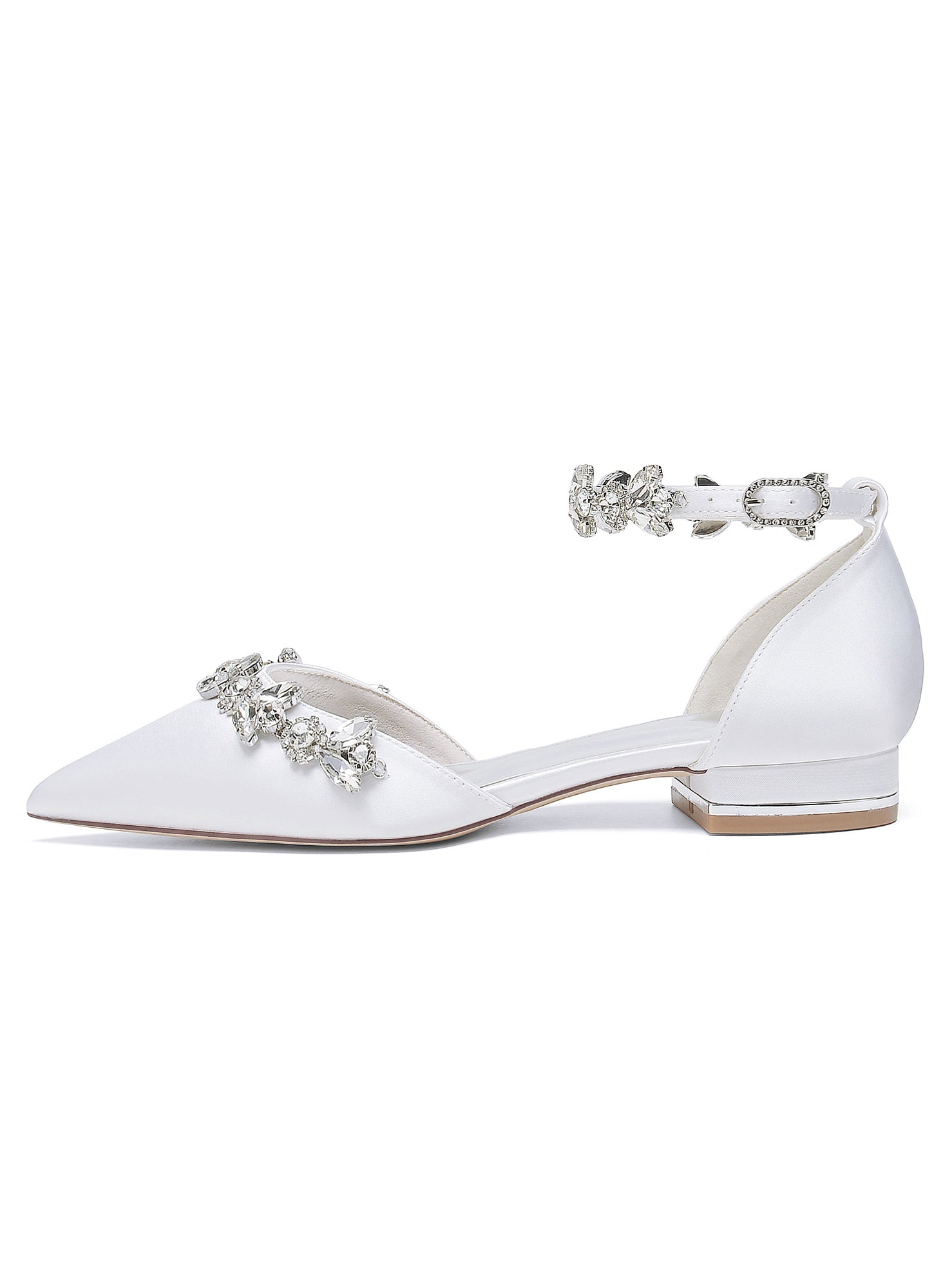 Bridesmaid Shoes for Women with Rhinestones Pointed Toe and Low Heel