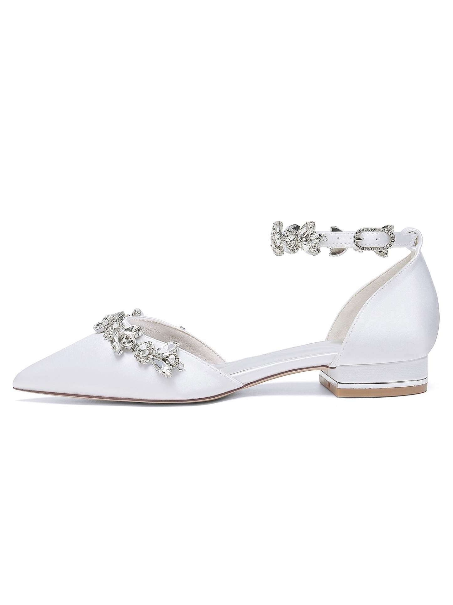 Bridesmaid Shoes for Women with Rhinestones Pointed Toe and Low Heel