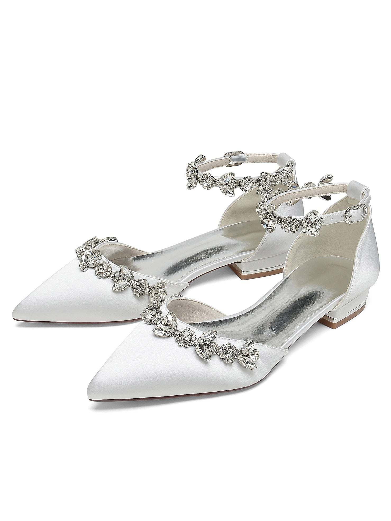 Bridesmaid Shoes for Women with Rhinestones Pointed Toe and Low Heel
