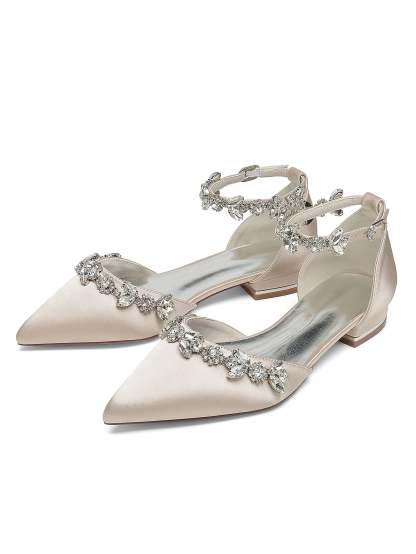 Bridesmaid Shoes for Women with Rhinestones Pointed Toe and Low Heel