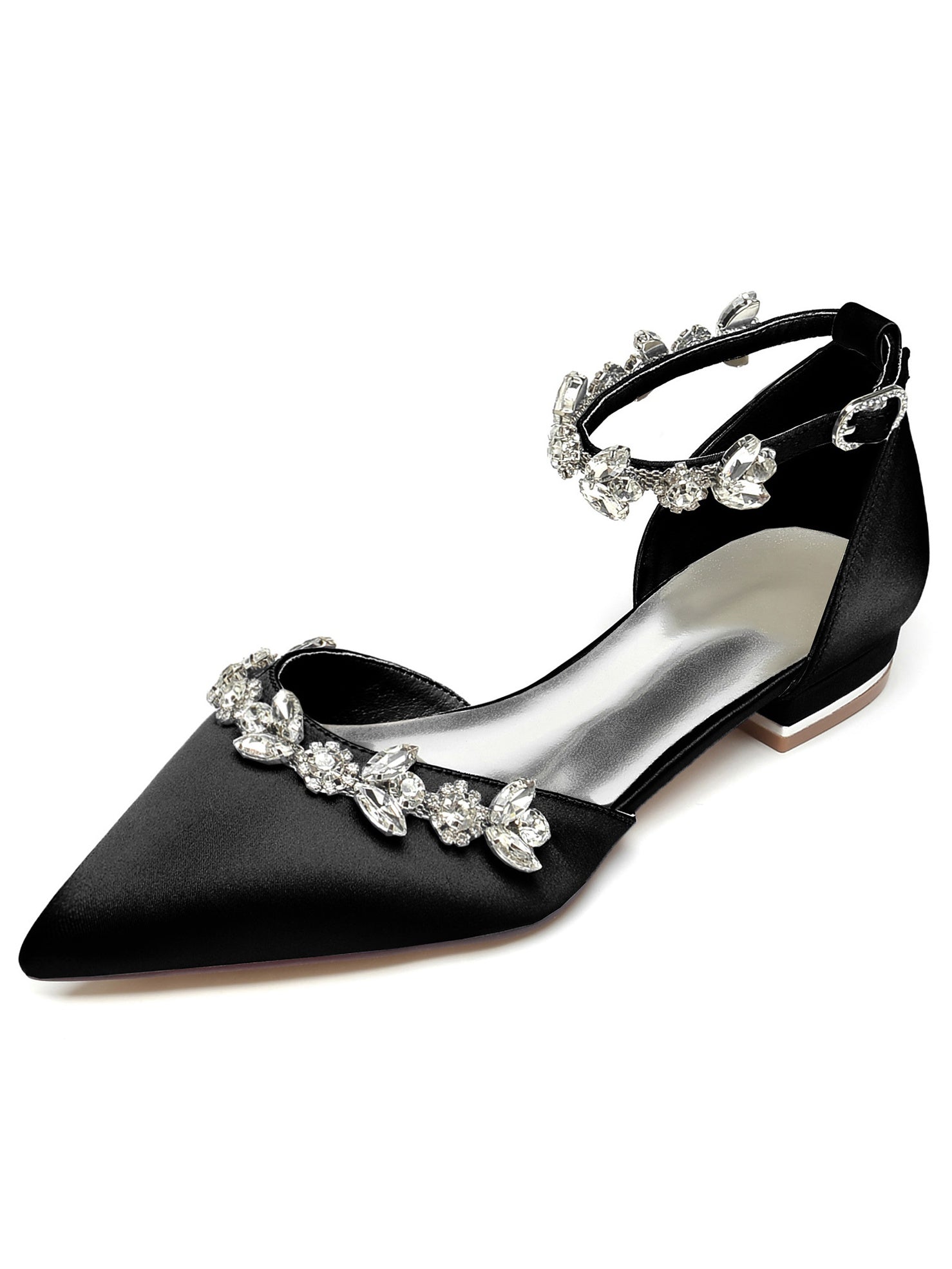 Bridesmaid Shoes for Women with Rhinestones Pointed Toe and Low Heel