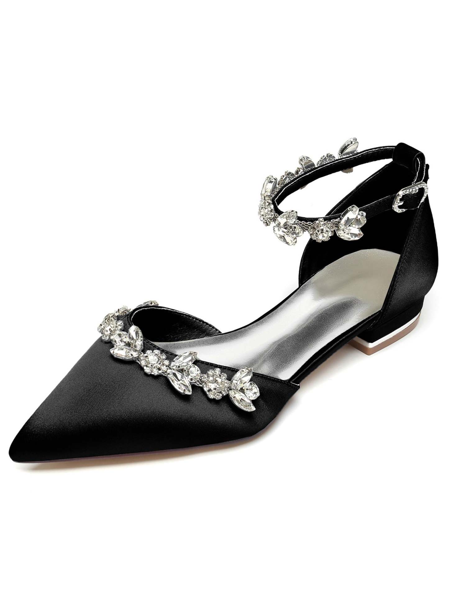 Bridesmaid Shoes for Women with Rhinestones Pointed Toe and Low Heel