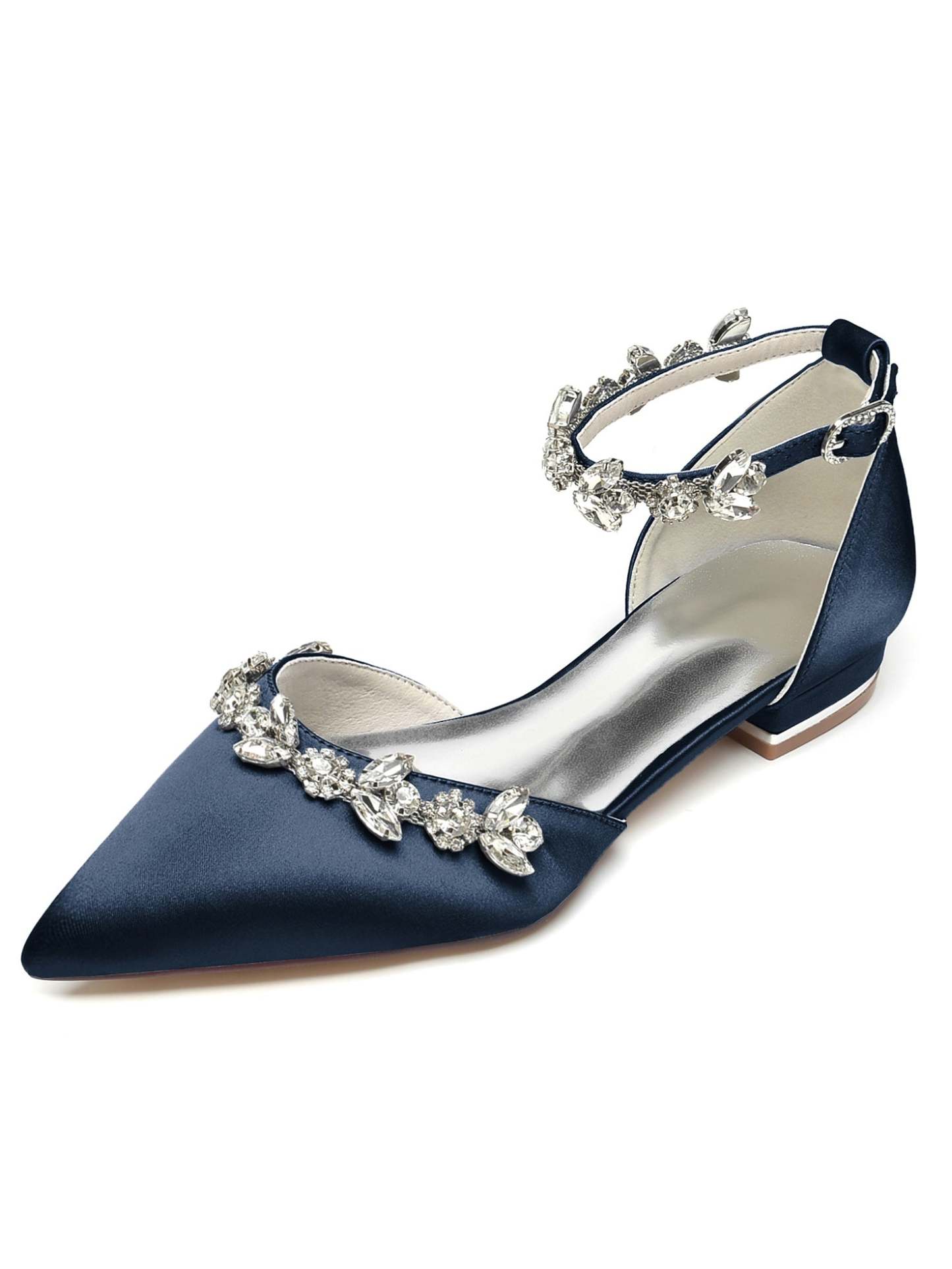 Bridesmaid Shoes for Women with Rhinestones Pointed Toe and Low Heel