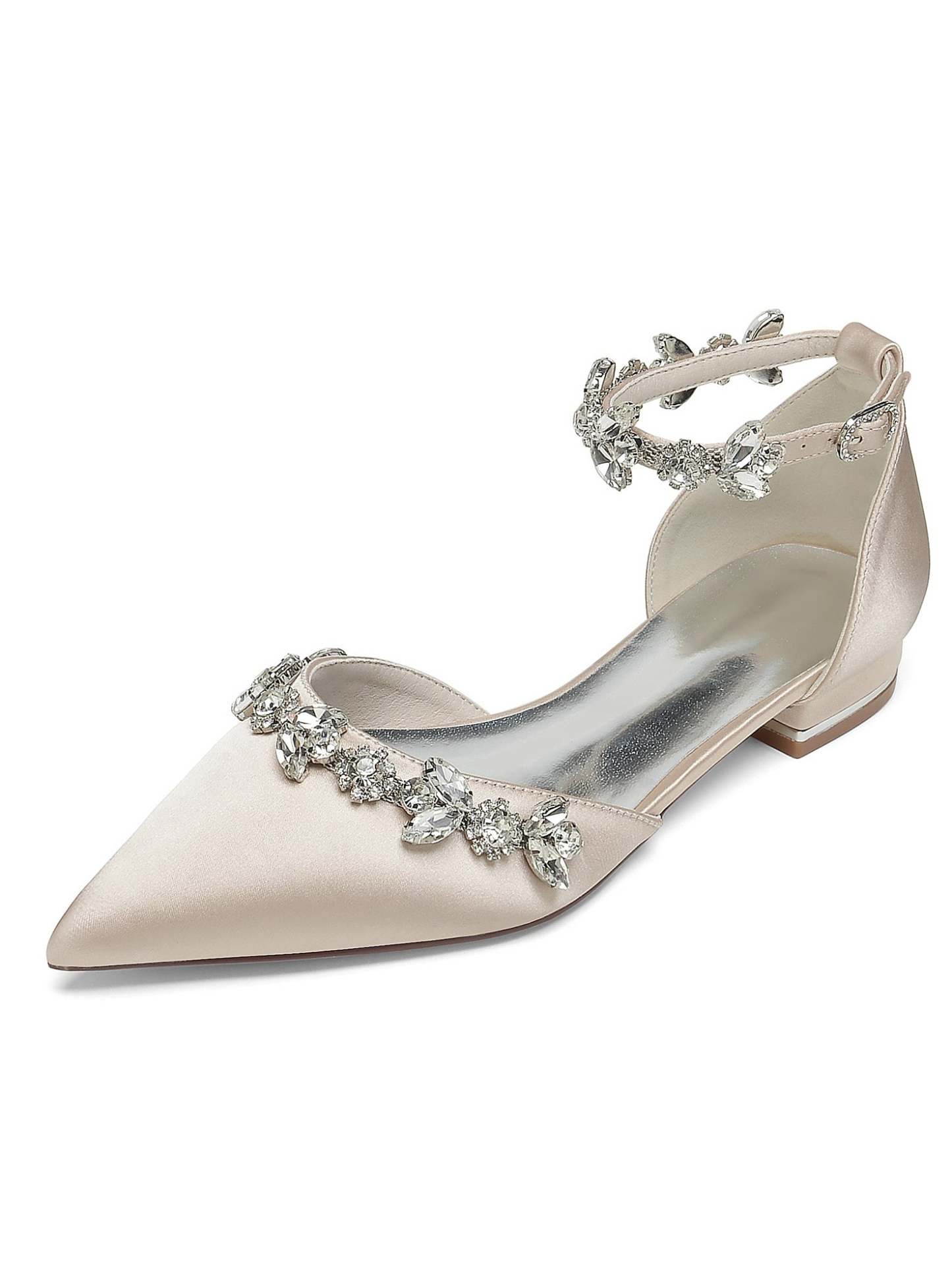 Bridesmaid Shoes for Women with Rhinestones Pointed Toe and Low Heel