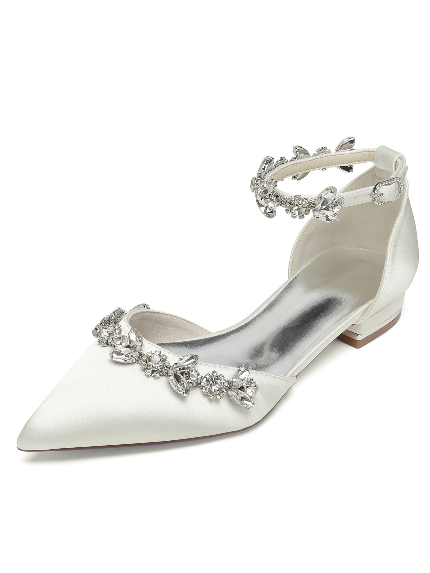 Bridesmaid Shoes for Women with Rhinestones Pointed Toe and Low Heel