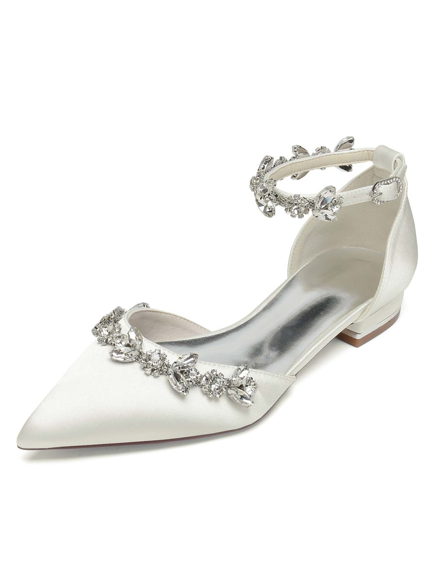 Bridesmaid Shoes for Women with Rhinestones Pointed Toe and Low Heel