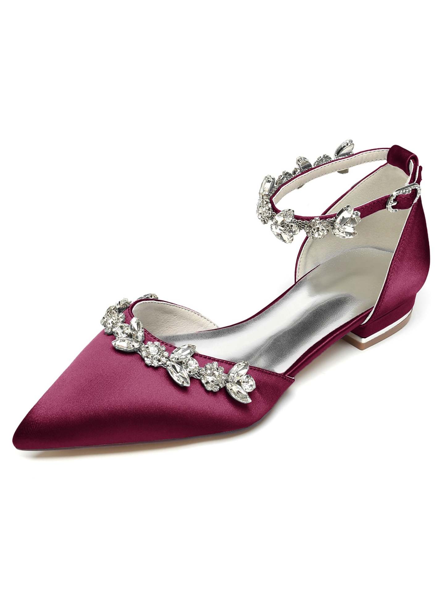 Bridesmaid Shoes for Women with Rhinestones Pointed Toe and Low Heel
