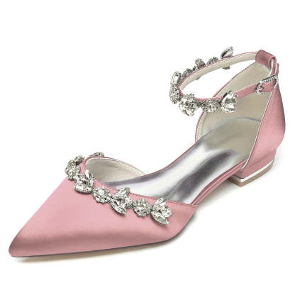 Bridesmaid Shoes for Women with Rhinestones Pointed Toe and Low Heel