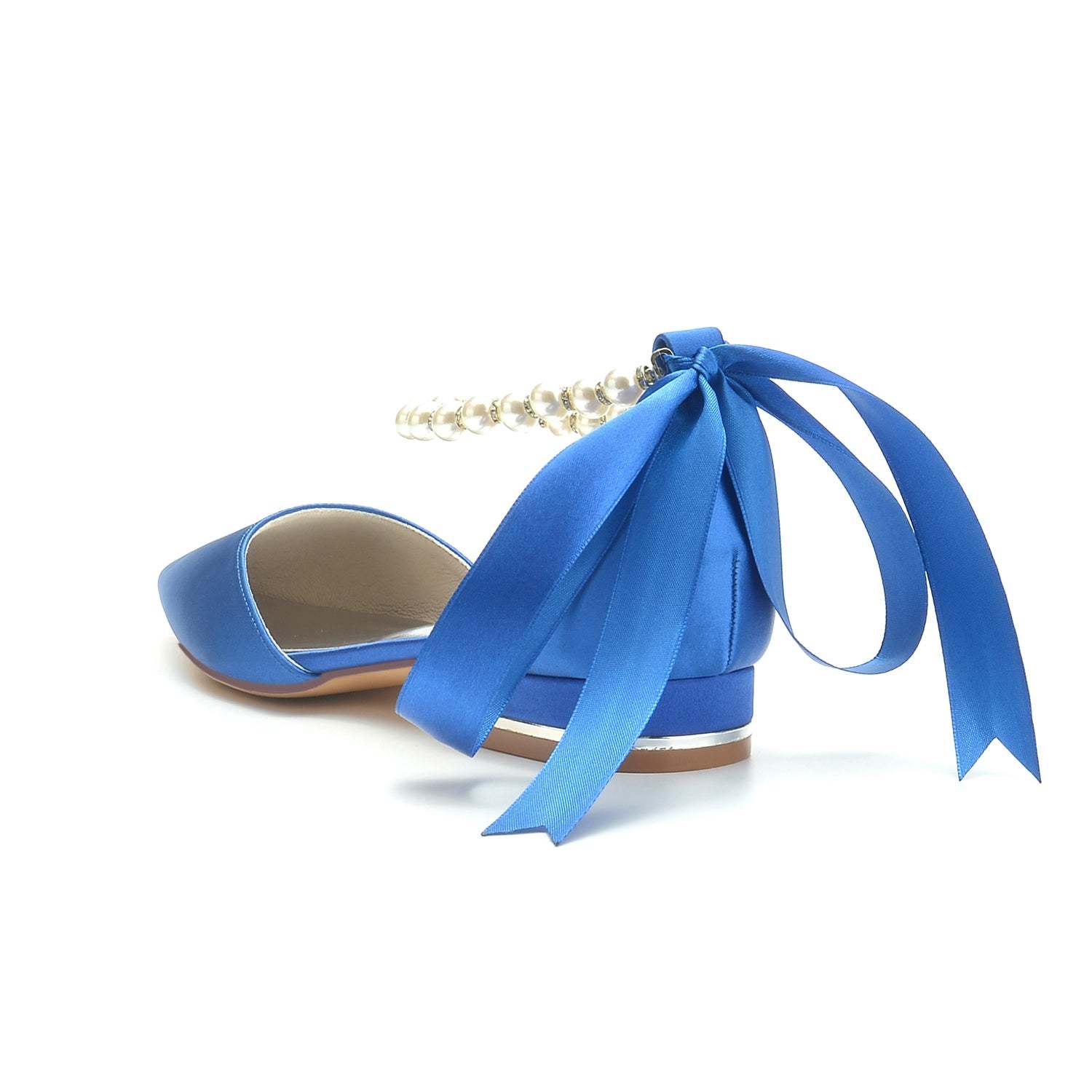 Bridal Shoes for Women with Silk Satin Bow Closed Toe and Low Pearl Heel