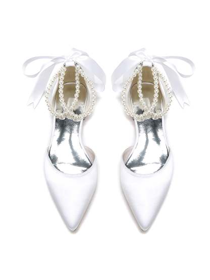 Beaded Low-Heel Bridesmaid Shoes with Pointed Toe for Women