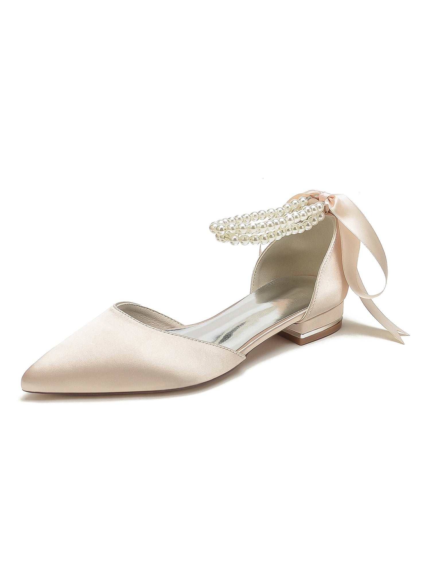 Beaded Low-Heel Bridesmaid Shoes with Pointed Toe for Women