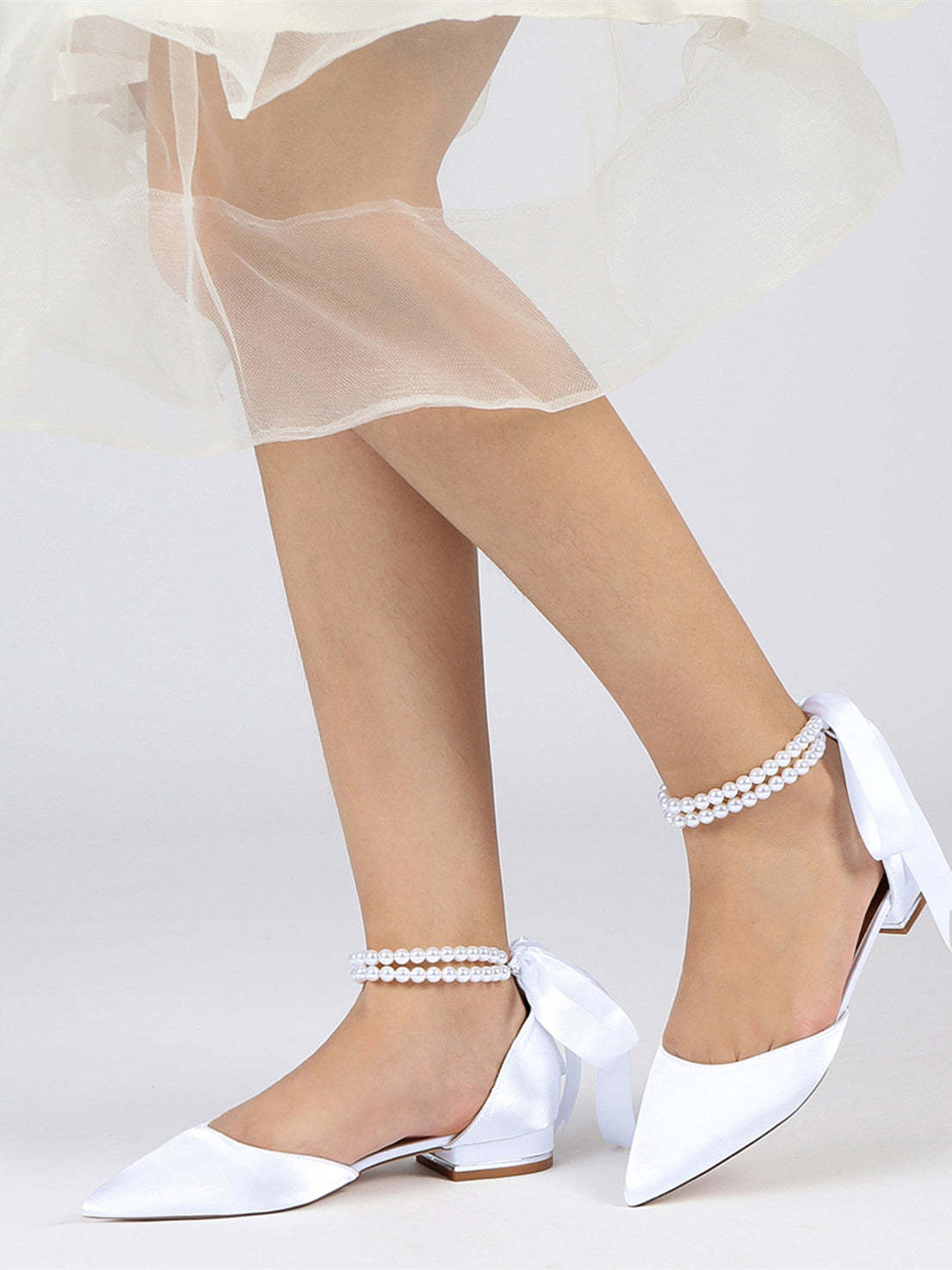 Beaded Low-Heel Bridesmaid Shoes with Pointed Toe for Women
