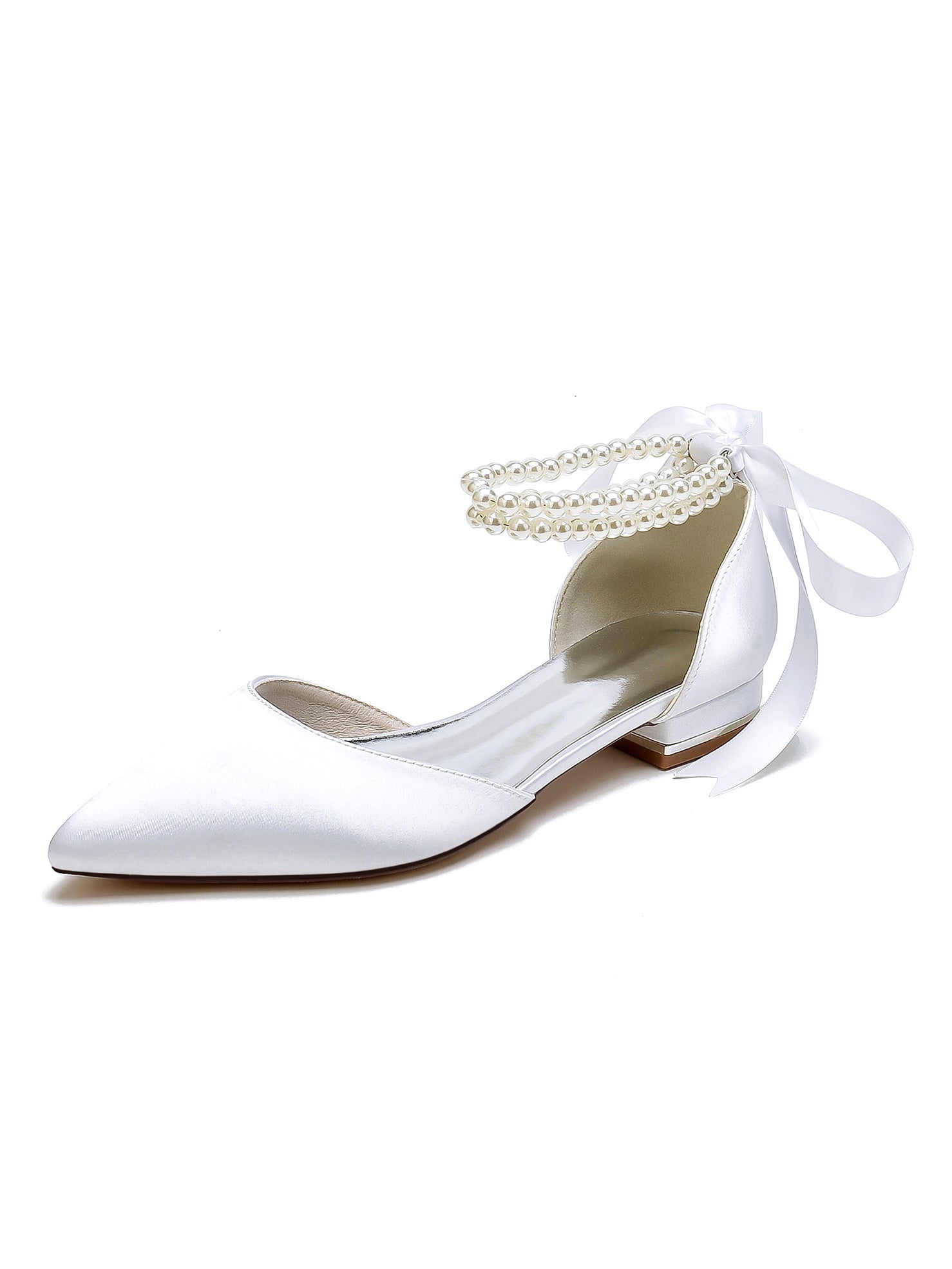 Beaded Low-Heel Bridesmaid Shoes with Pointed Toe for Women