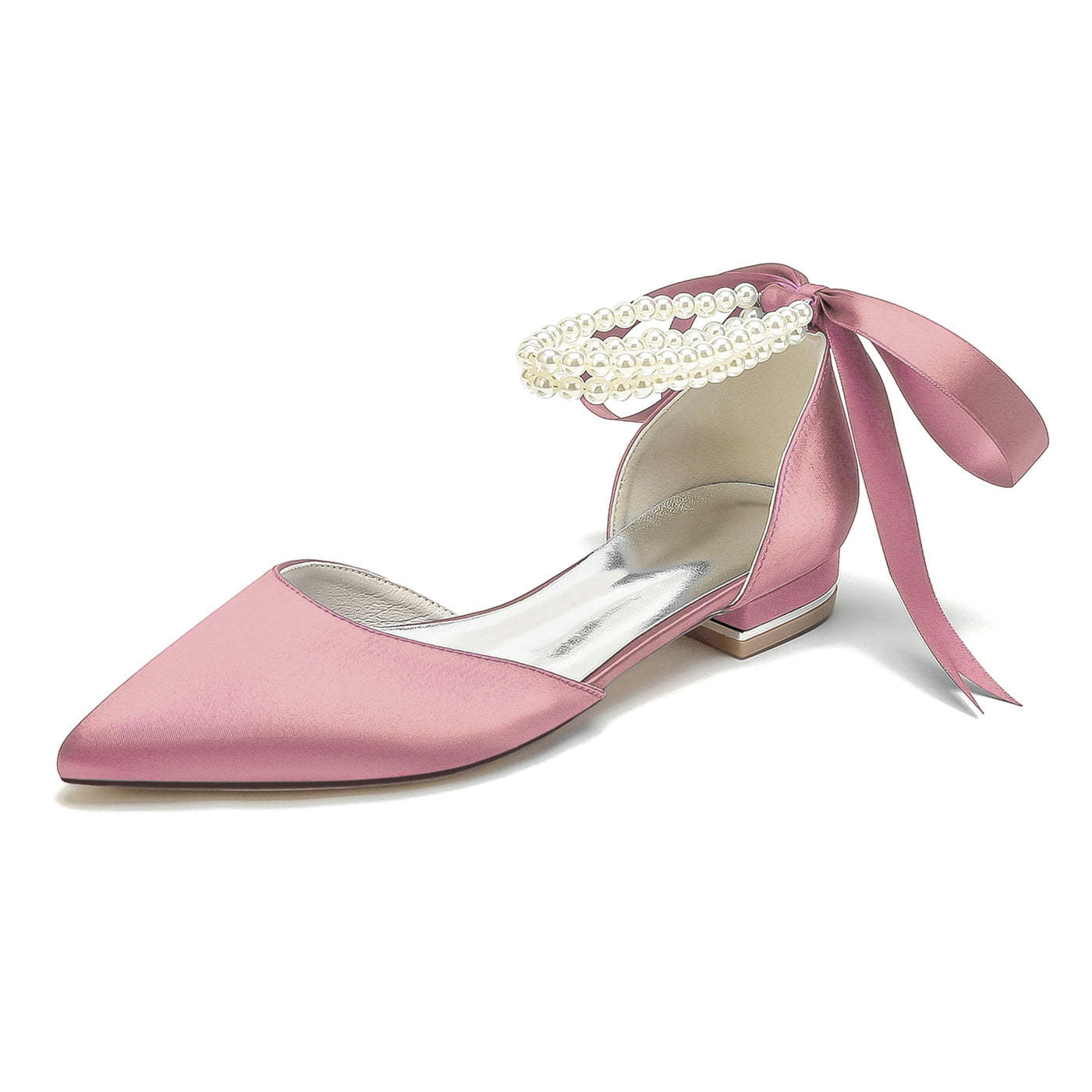 Beaded Low-Heel Bridesmaid Shoes with Pointed Toe for Women