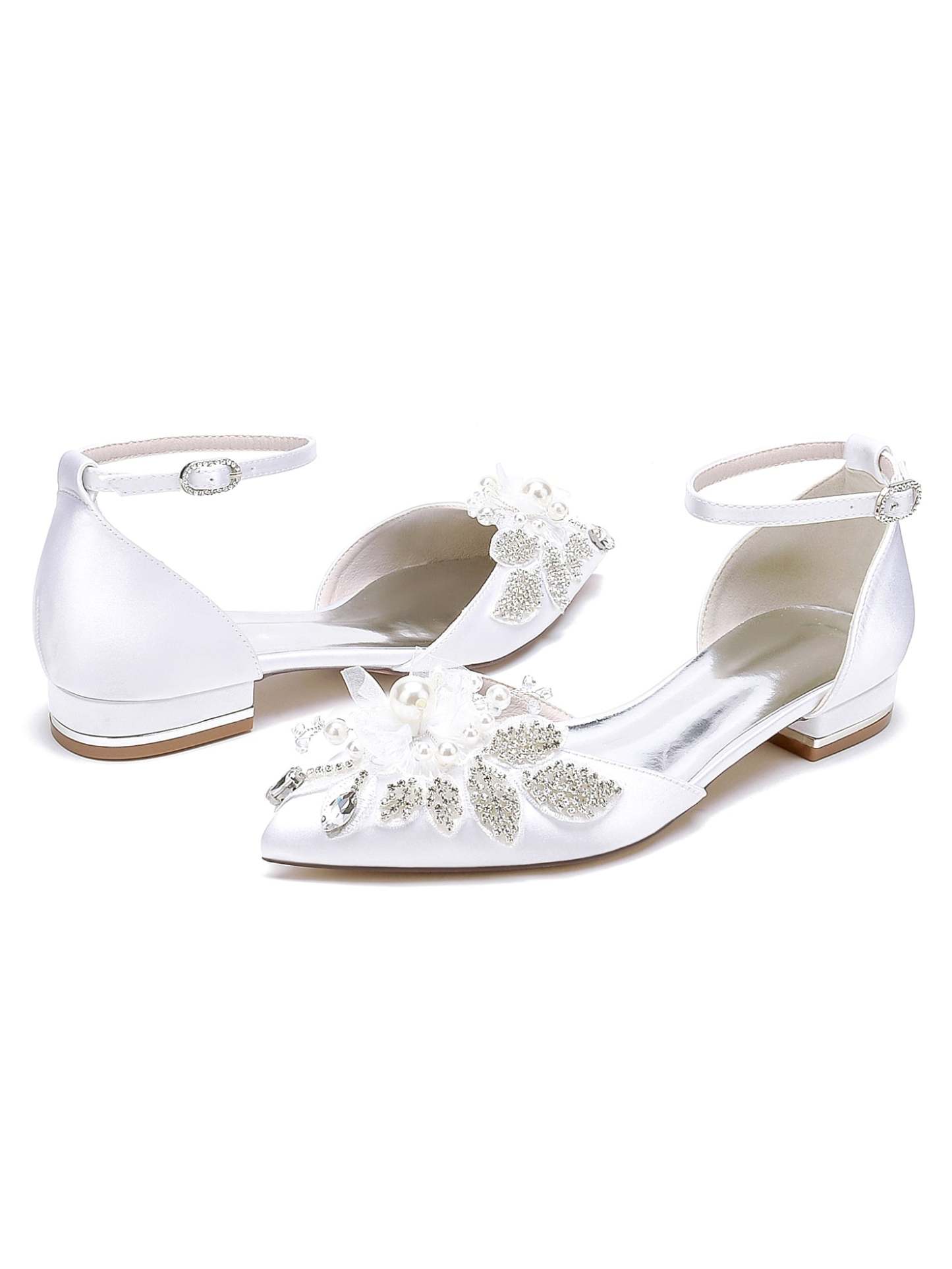 Bridesmaid Shoes for Women with Rhinestones Low Heel and Open Toe
