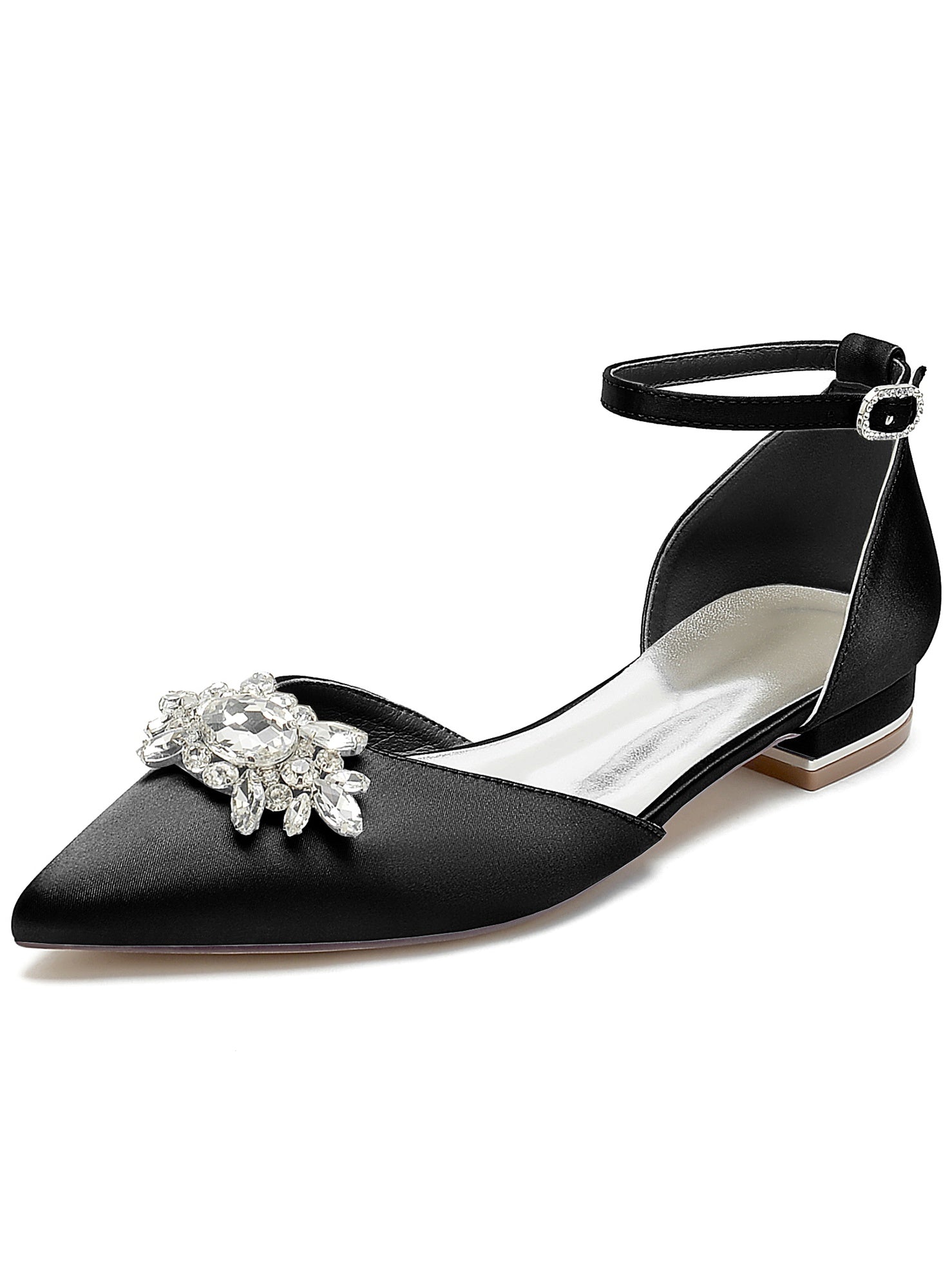 Bridesmaid Shoes for Women with Rhinestones Pointed Toe and Low Heel