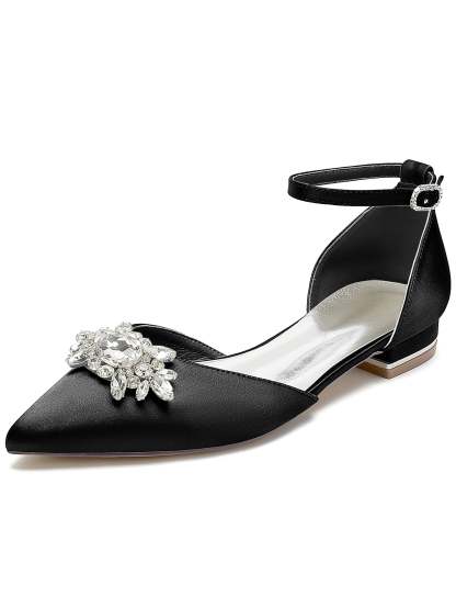 Bridesmaid Shoes for Women with Rhinestones Pointed Toe and Low Heel