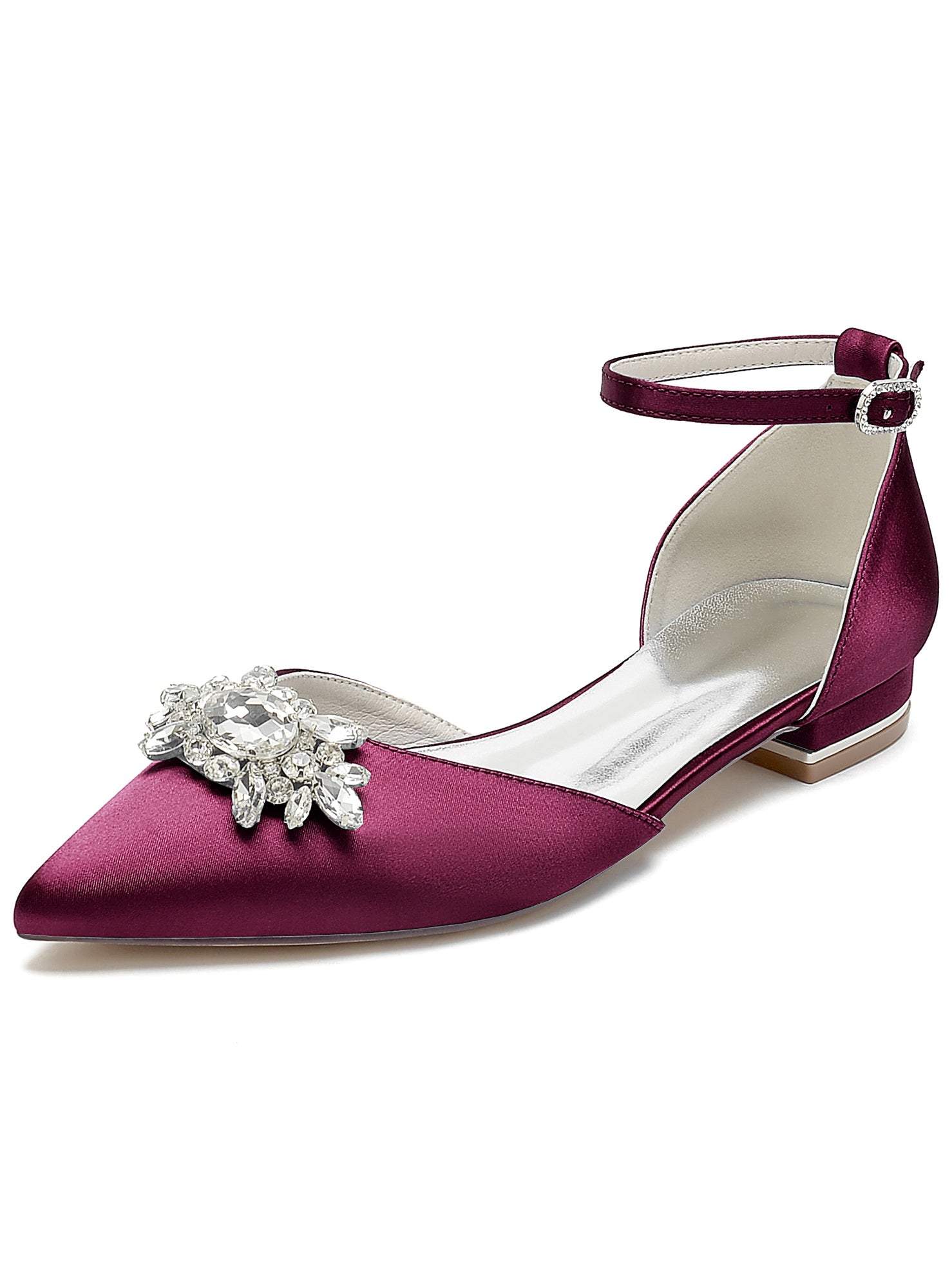 Bridesmaid Shoes for Women with Rhinestones Pointed Toe and Low Heel