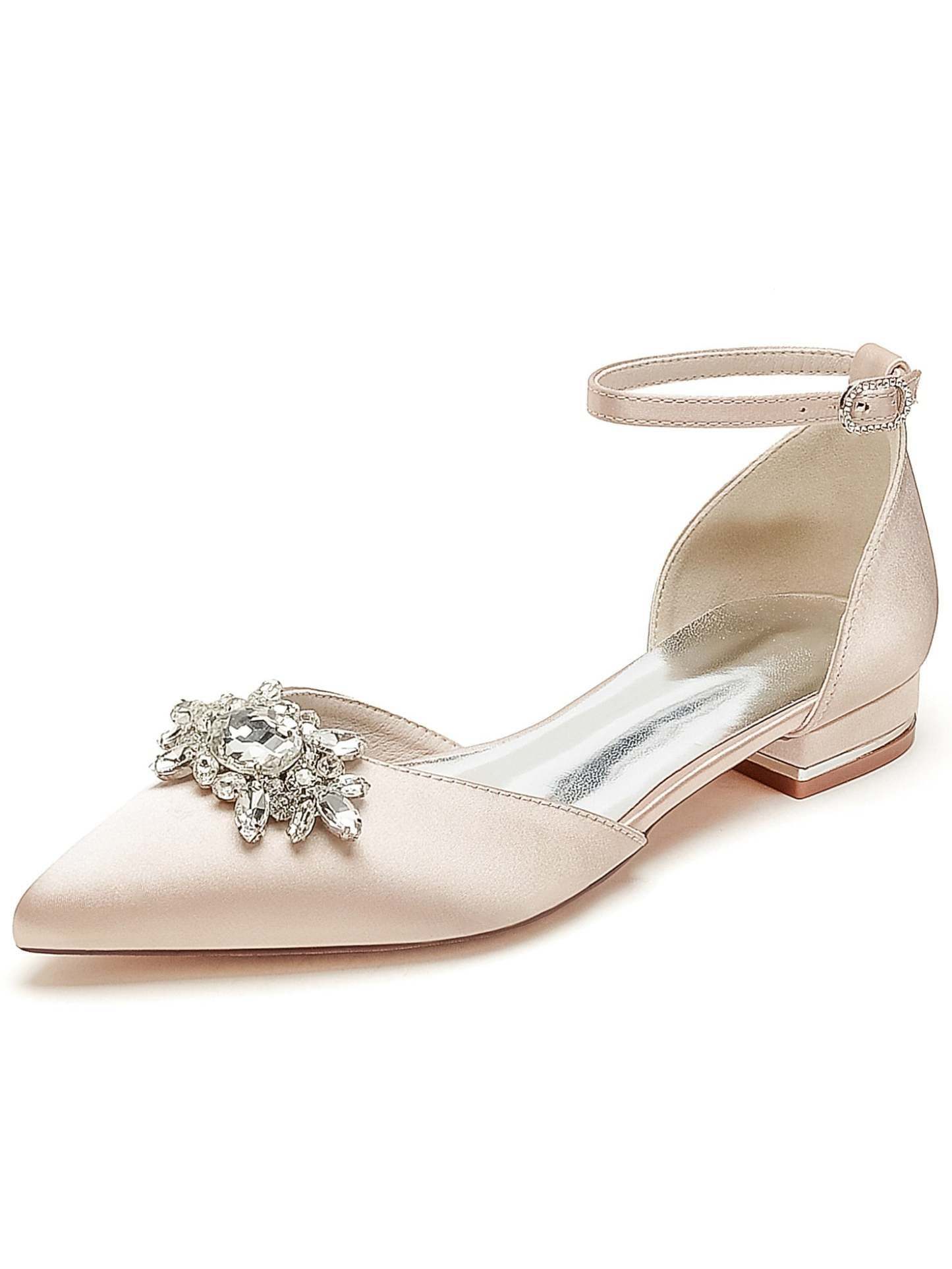 Bridesmaid Shoes for Women with Rhinestones Pointed Toe and Low Heel
