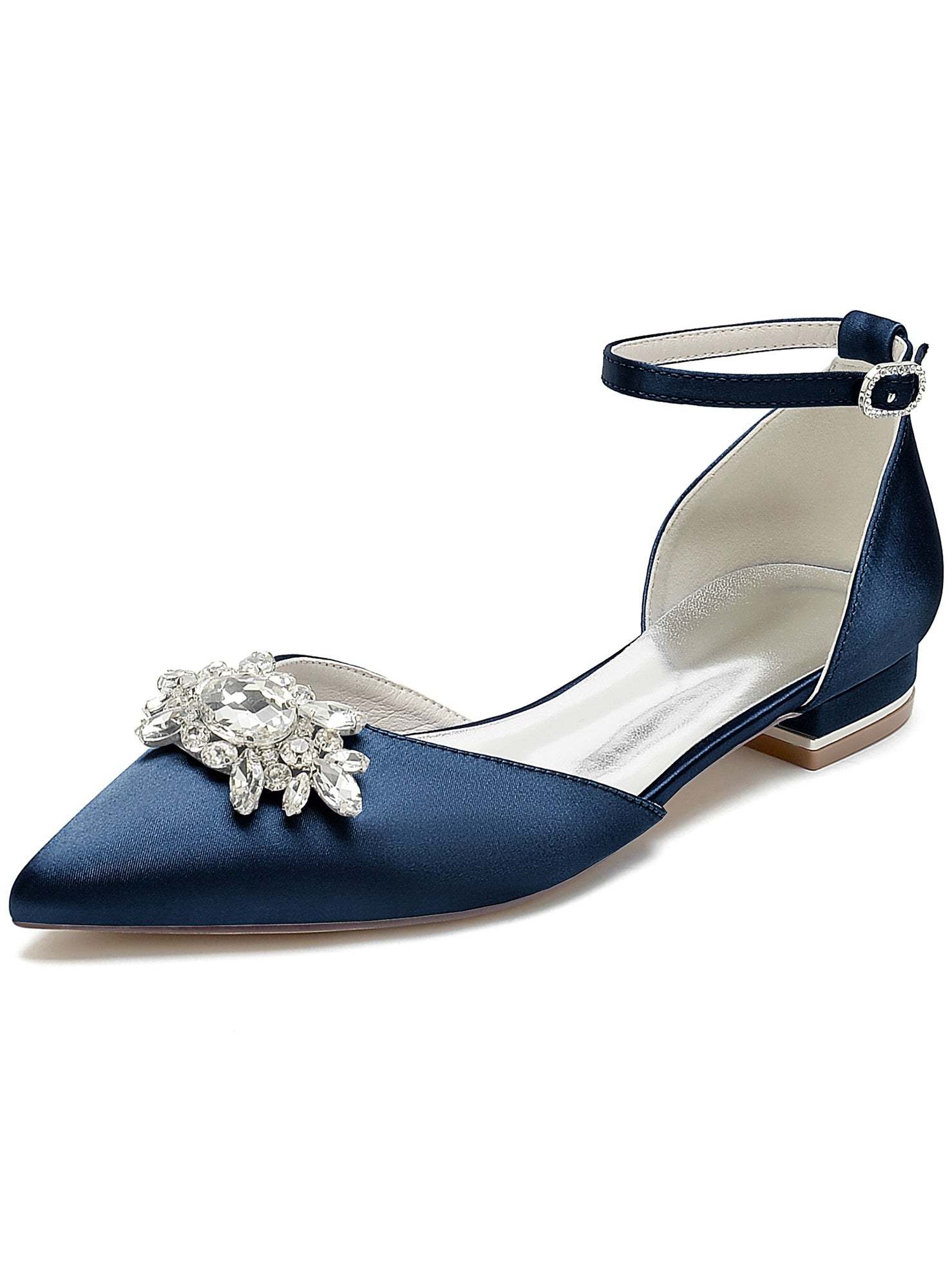 Bridesmaid Shoes for Women with Rhinestones Pointed Toe and Low Heel