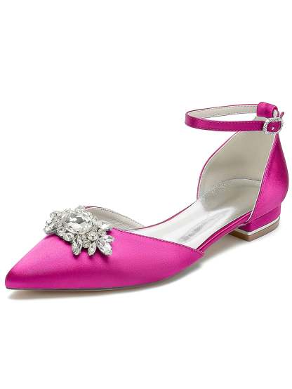 Bridesmaid Shoes for Women with Rhinestones Pointed Toe and Low Heel