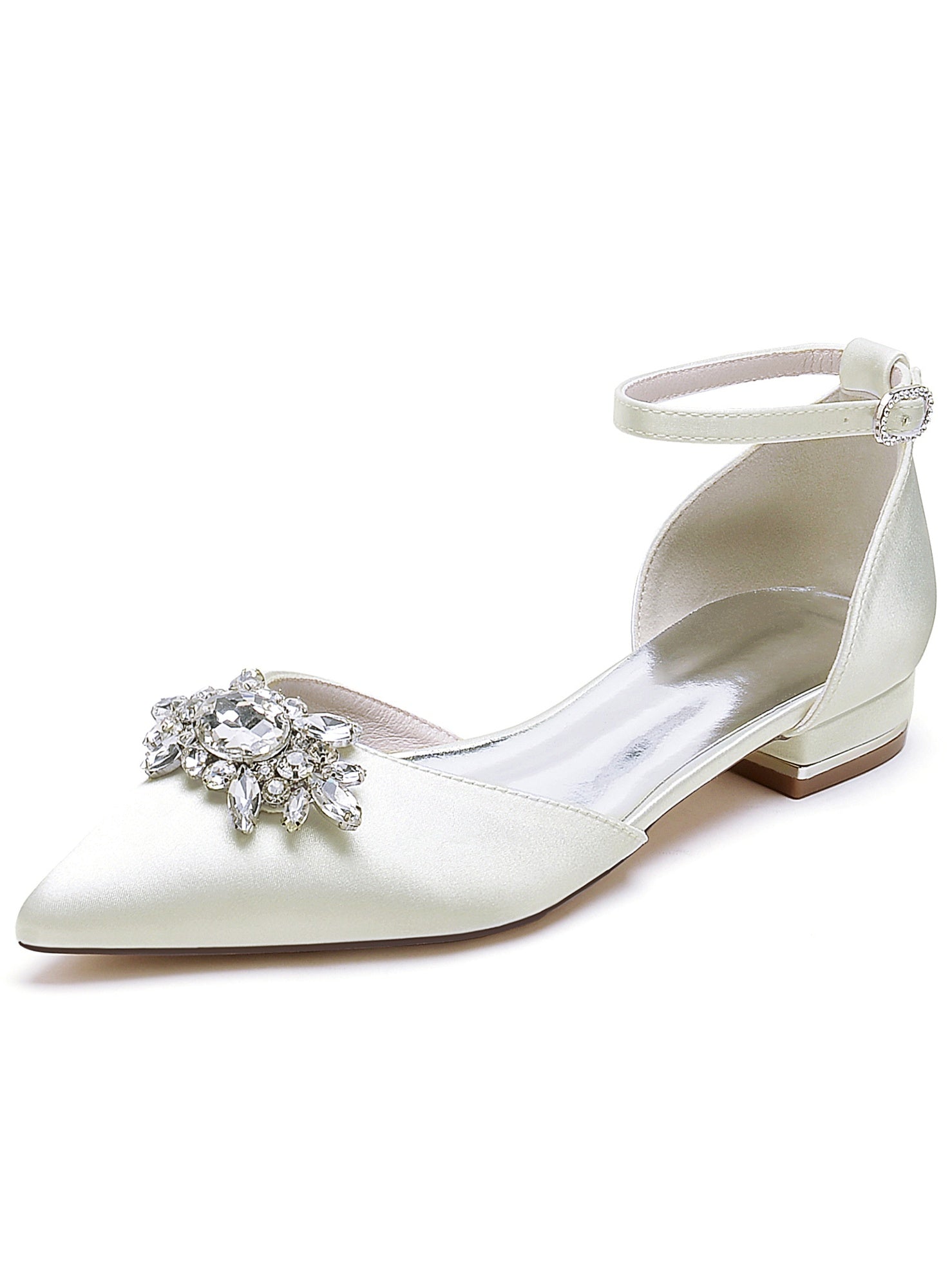 Bridesmaid Shoes for Women with Rhinestones Pointed Toe and Low Heel