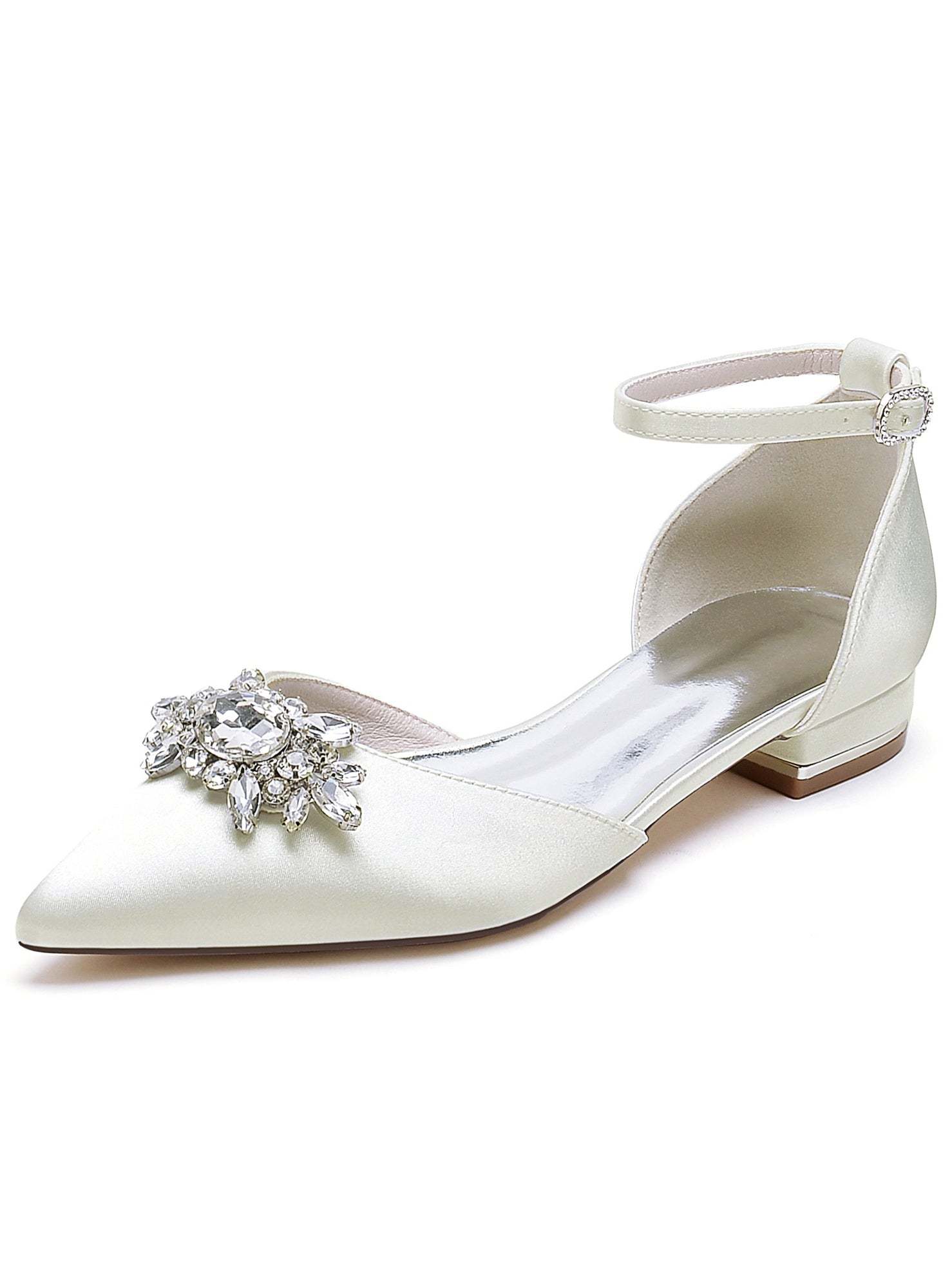 Bridesmaid Shoes for Women with Rhinestones Pointed Toe and Low Heel