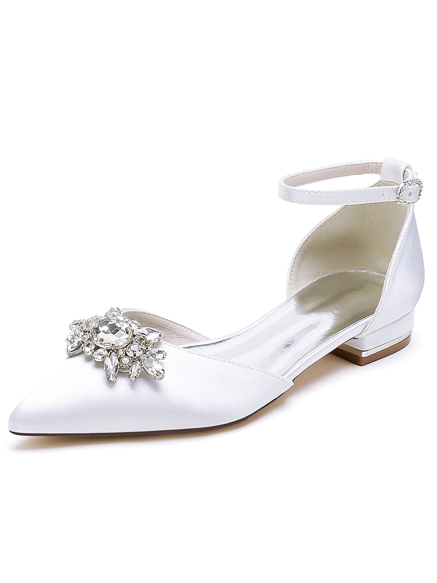 Bridesmaid Shoes for Women with Rhinestones Pointed Toe and Low Heel