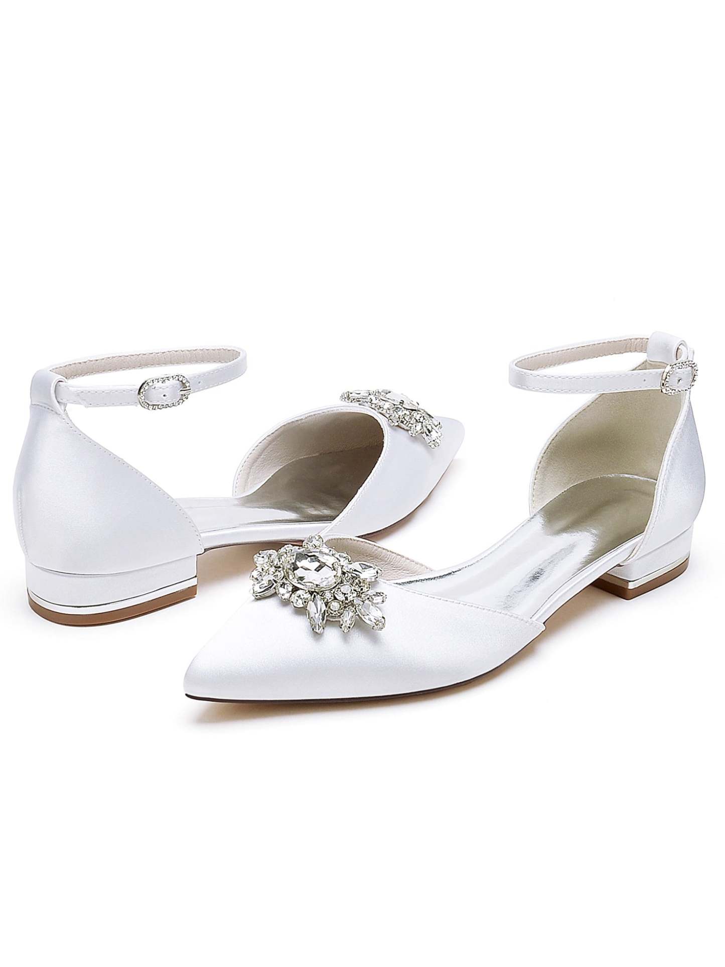 Bridesmaid Shoes for Women with Rhinestones Pointed Toe and Low Heel