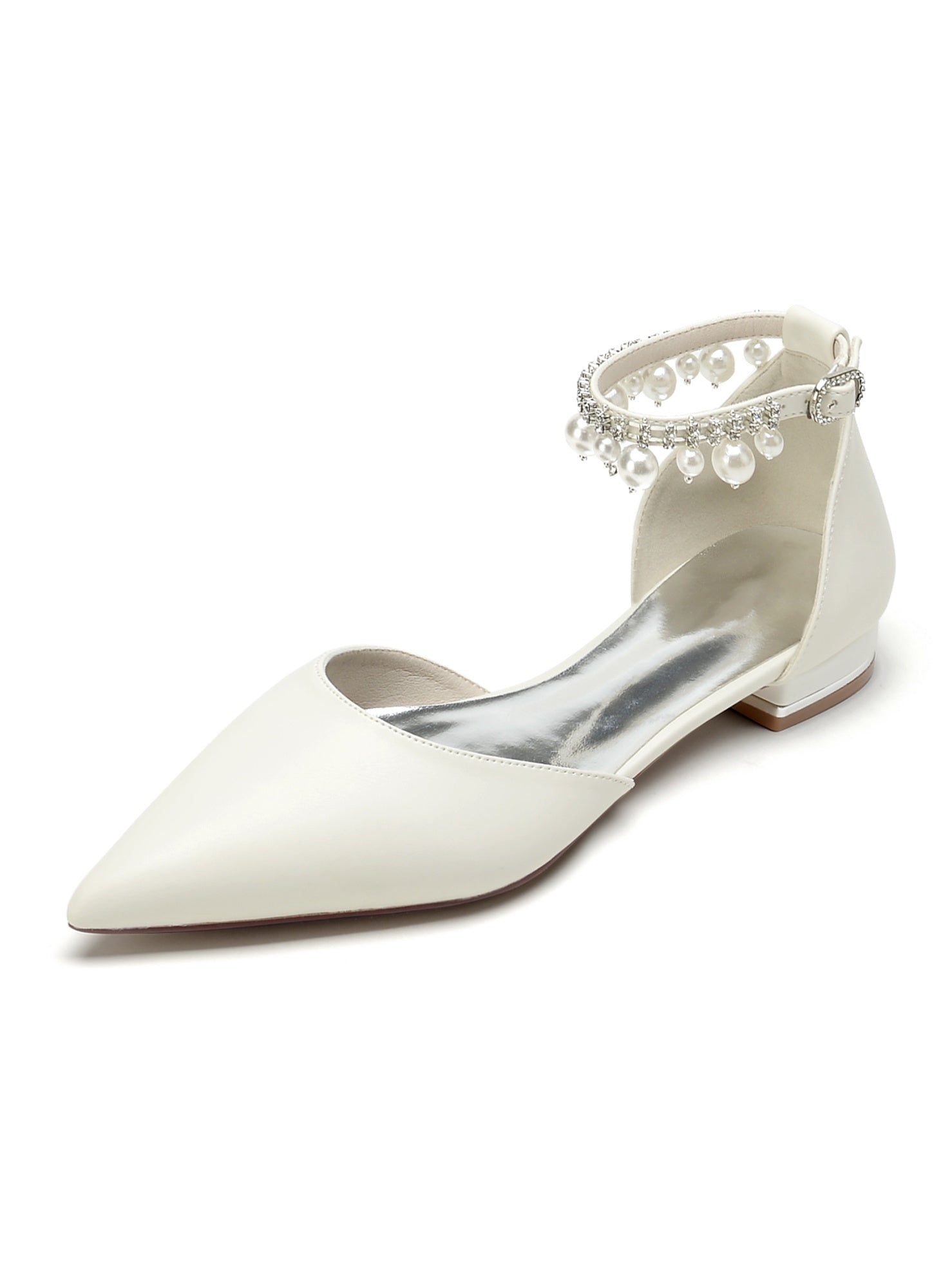 Bridal Shoes for Women with Rhinestones Low Heel and Pointed Toe
